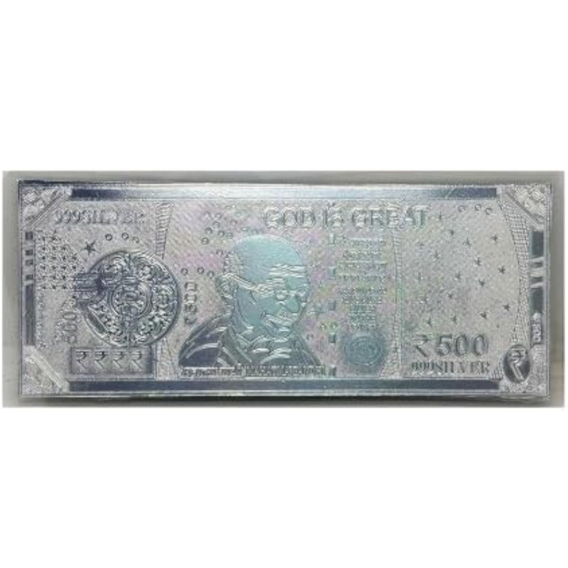 SILVER ITEM: TRJ Exclusive Silver Plain Note (Without Color) of Rs 500 Currency for Gifting Diwali, family wedding special gifts and friends ~ Pack in a Sheet Box
