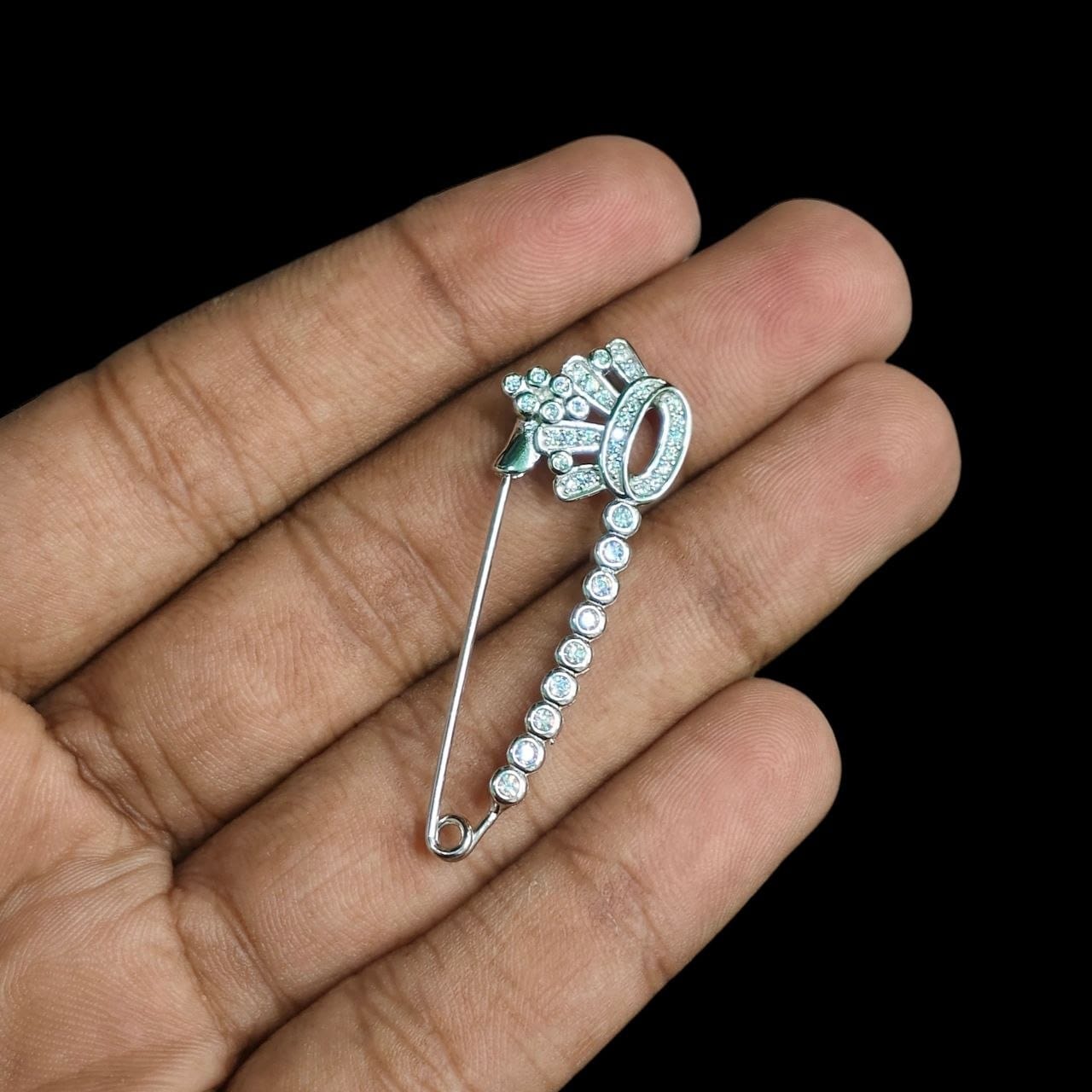 SILVER BROOCH- CERTIFIED BIS HALLMARK 925 SILVER BROOCH CEPTIPIN FOR SAREE 1 PIECE STUDDED WITH AMERICAN DIAMOND- (SOLD ON MRP) NON EXCHANGEABLE ITEM.