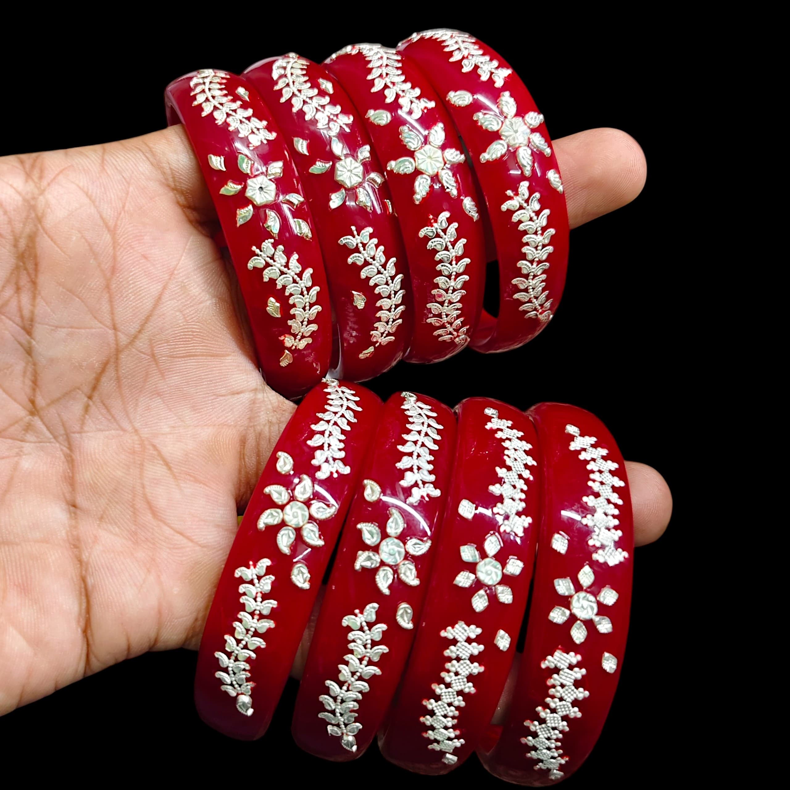 FLASH SALE- HALLMARK 925 SILVER BRACELET POLA BADHANO 1 PAIR (SOLD AS MRP) ROOKIE RED COLOUR WITHOUT MARKING (NON EXCHANGEABLE ITEM).