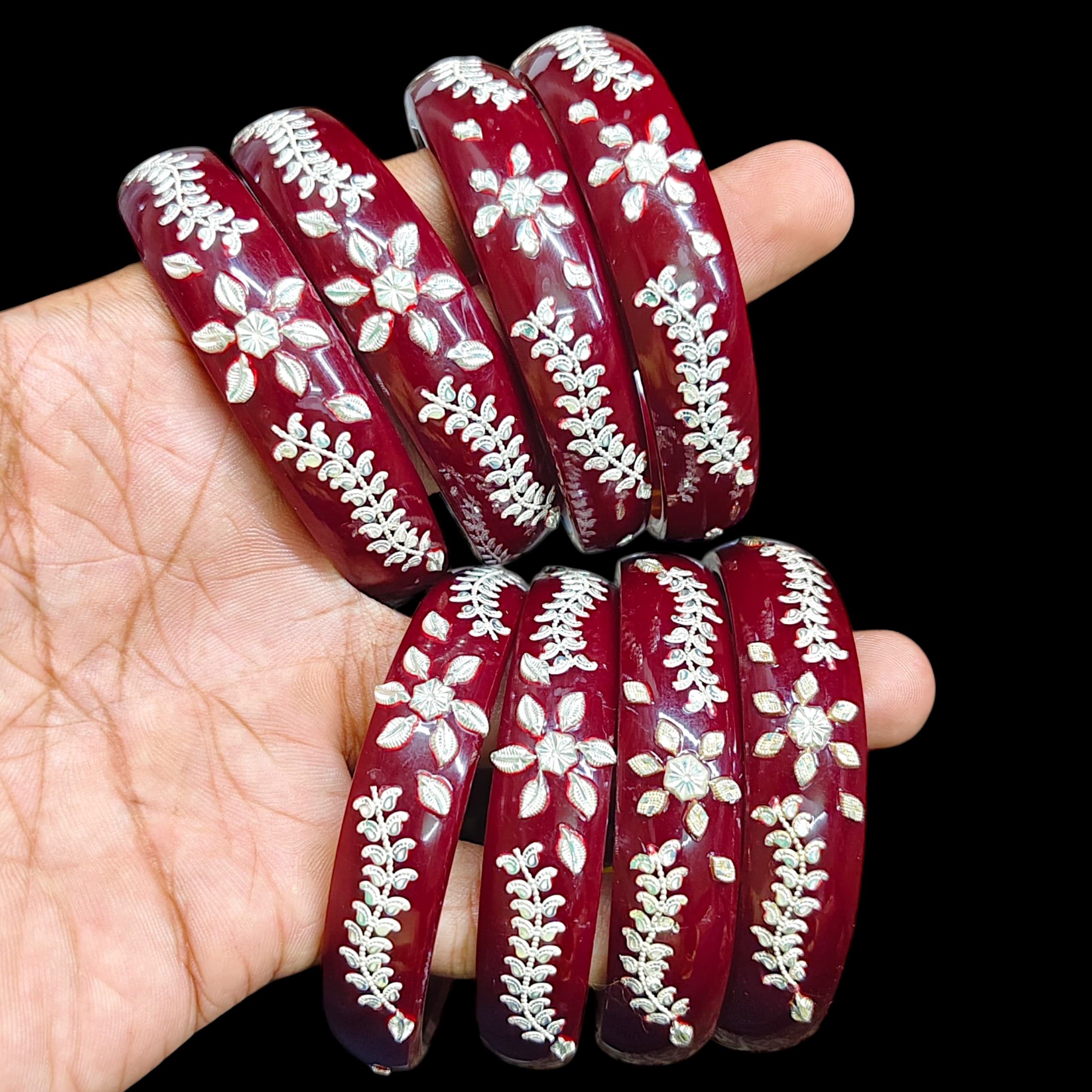 FLASH SALE- HALLMARK 925 SILVER BRACELET POLA BADHANO 1 PAIR (SOLD AS MRP) DEEP MAROON COLOUR WITHOUT MARKING (NON EXCHANGEABLE ITEM).