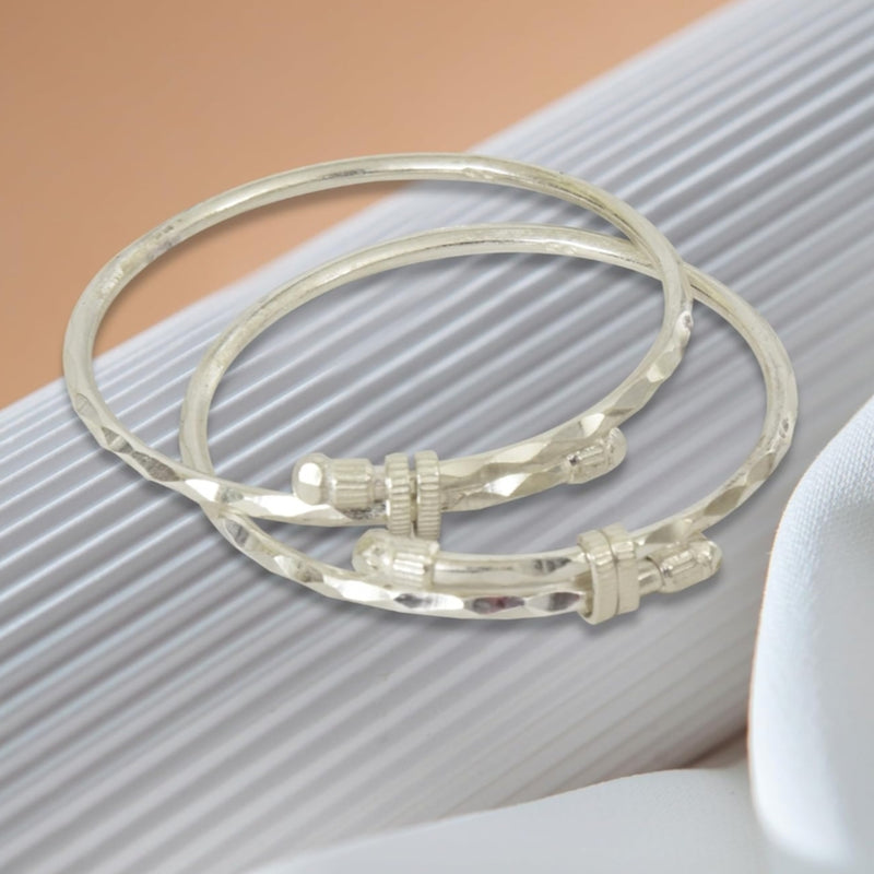 BABY JEWELLERY- (WGT: 35.290  GM APPROX) 625 SILVER BABY BANGLE SOLID DESIGN FOR BABY 1 PAIR WITH ADJUSTABLE SIZE FROM NEW BORN TO 5 YEARS - SPECIAL FOR GIFTING IN SPECIAL OCCASSION.
