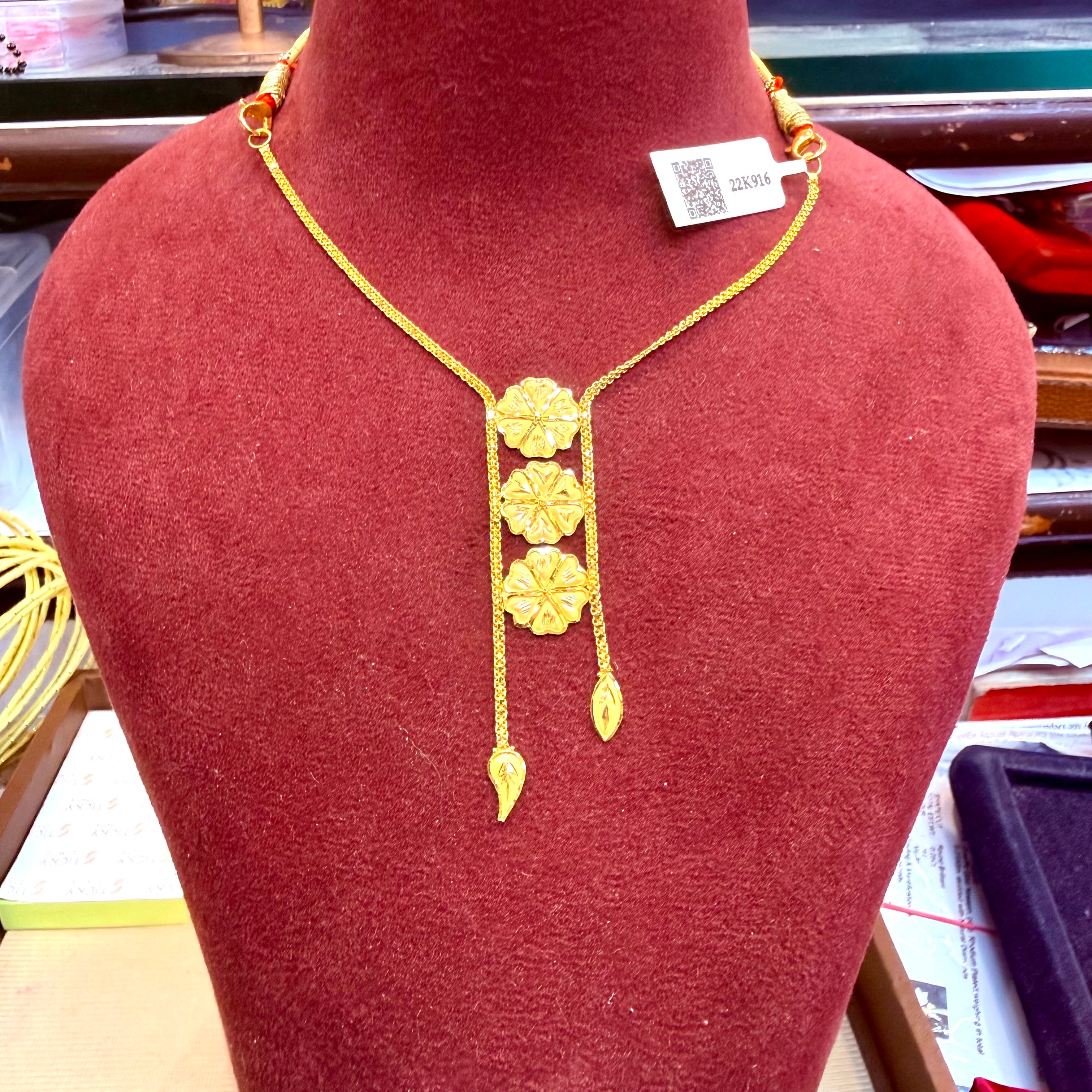 GOLD NECKLACE- WGT: 2.480 BIS CERTIFIED HUID HALLMARK 916 22KT GOLD NECKLACE 1 PIECE WITH FREE ADJUSTABLE TASSEL FOR WOMEN.