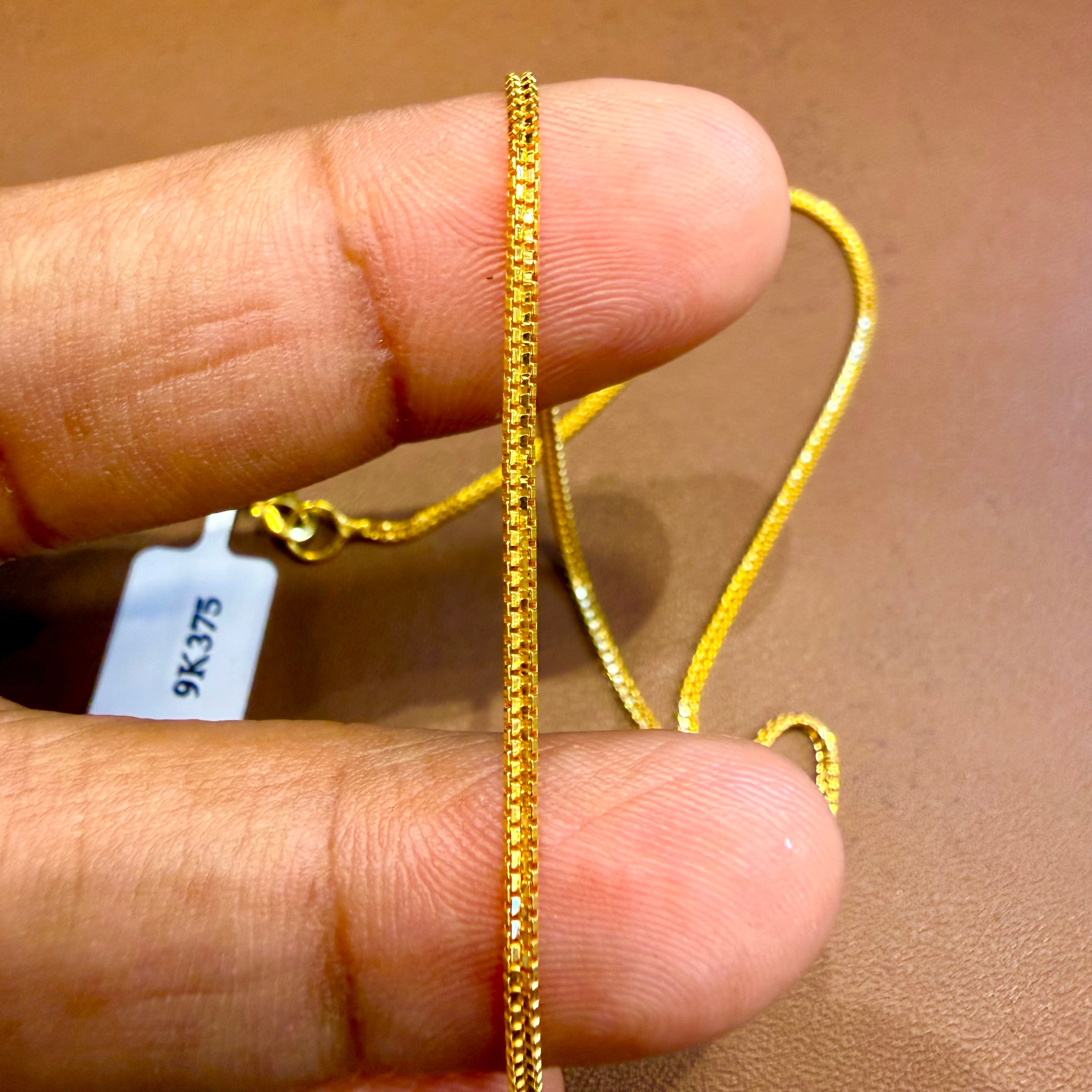 GOLD CHAIN- BIS CERTIFIED HUID HALLMARK 375 9KT GOLD CHAIN DOUBLE BOX DESIGN (18 TO 20 INCH) 1 PIECE FOR UNISEX.
