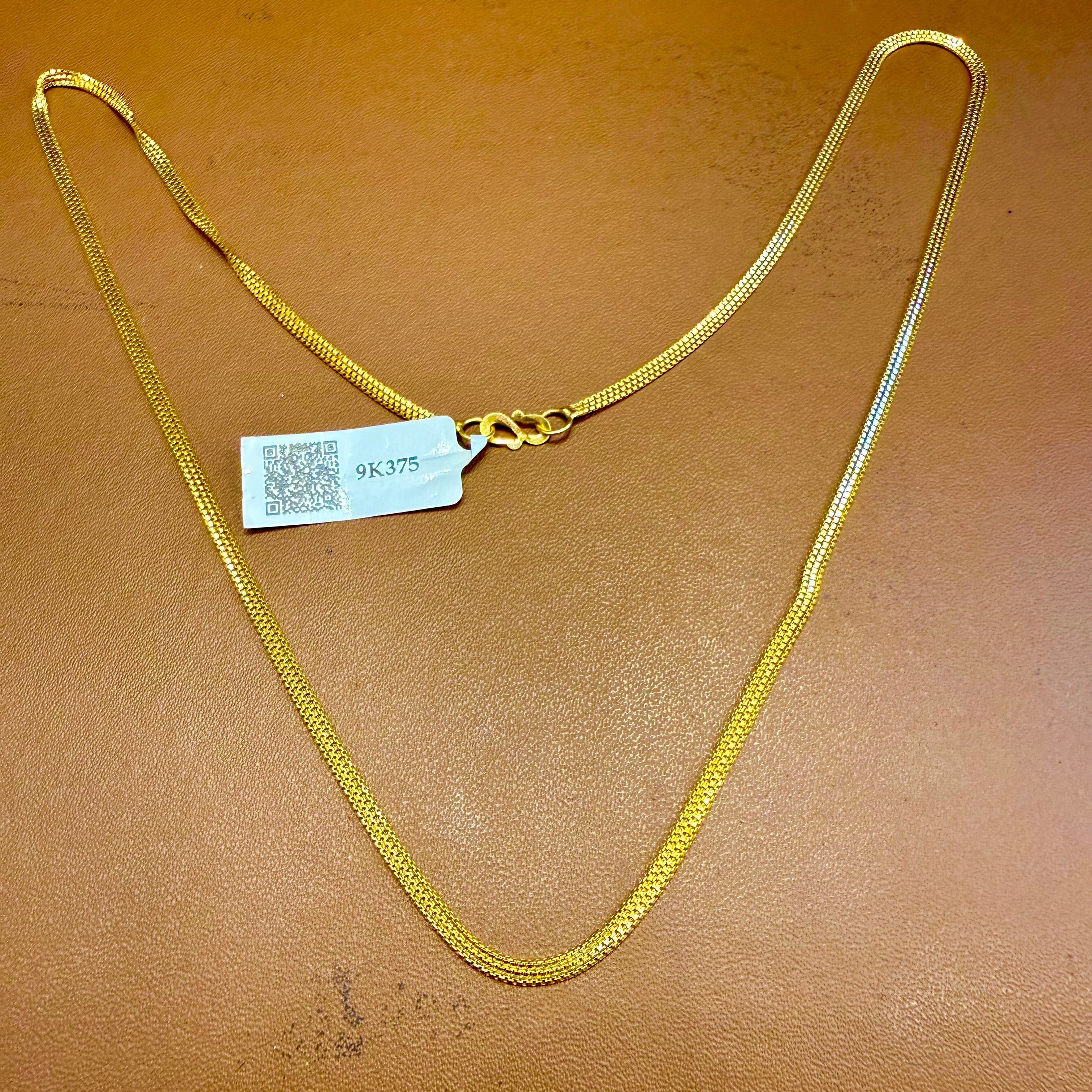 GOLD CHAIN- BIS CERTIFIED HUID HALLMARK 375 9KT GOLD CHAIN HIGHWAY DESIGN (18 TO 20 INCH) 1 PIECE FOR UNISEX.