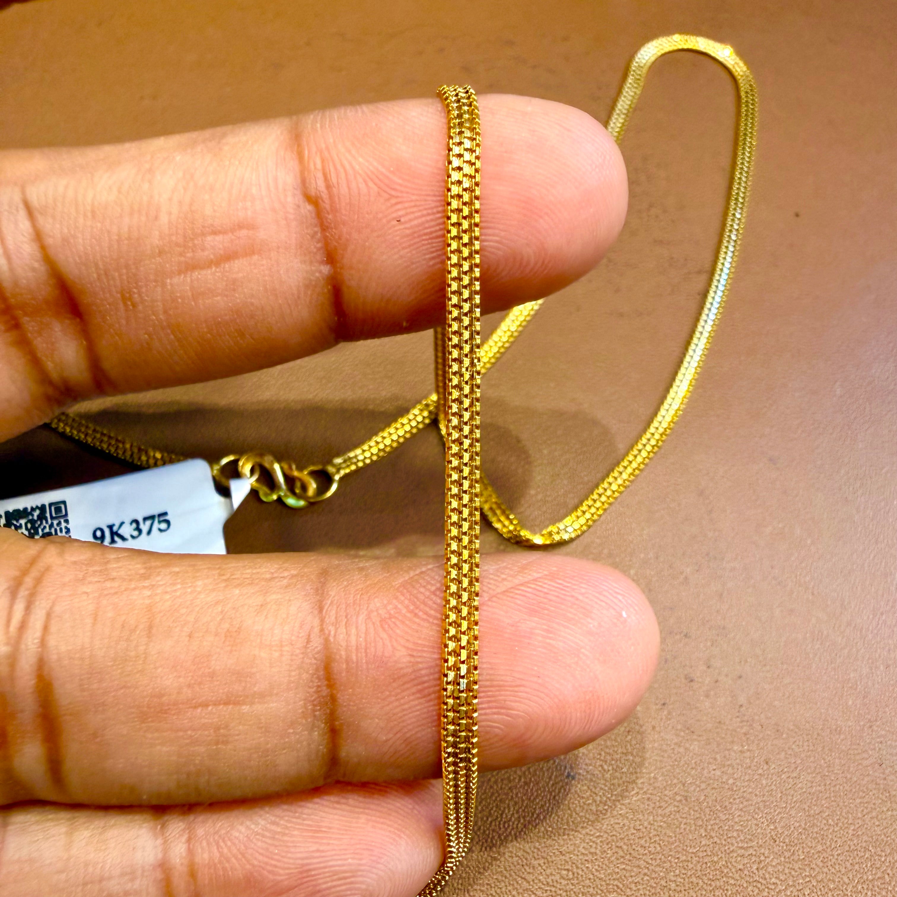 GOLD CHAIN- BIS CERTIFIED HUID HALLMARK 375 9KT GOLD CHAIN HIGHWAY DESIGN (18 TO 20 INCH) 1 PIECE FOR UNISEX.