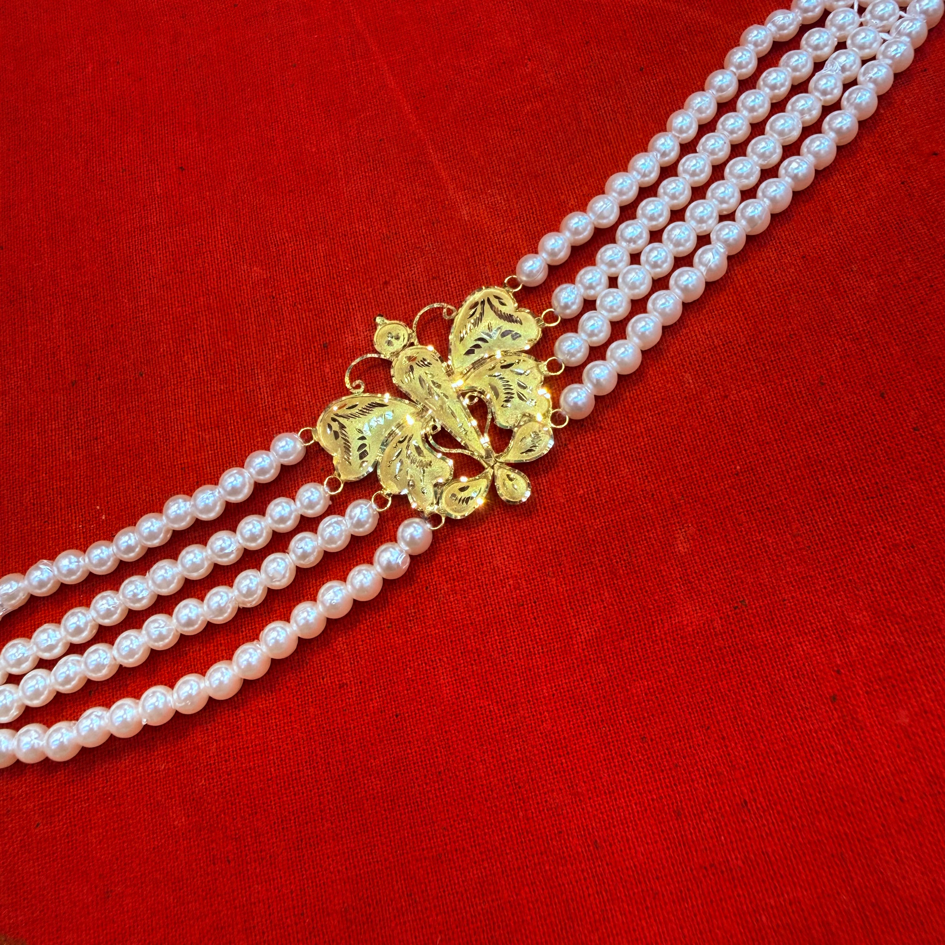 GOLD MANTASHA- (WGT: 1.090 GM APPROX) BIS CERTIFIED HUID HALLMARK 375 9KT GOLD MOTI MANTASHA WITH PEARL CHAIN FOR WOMEN.