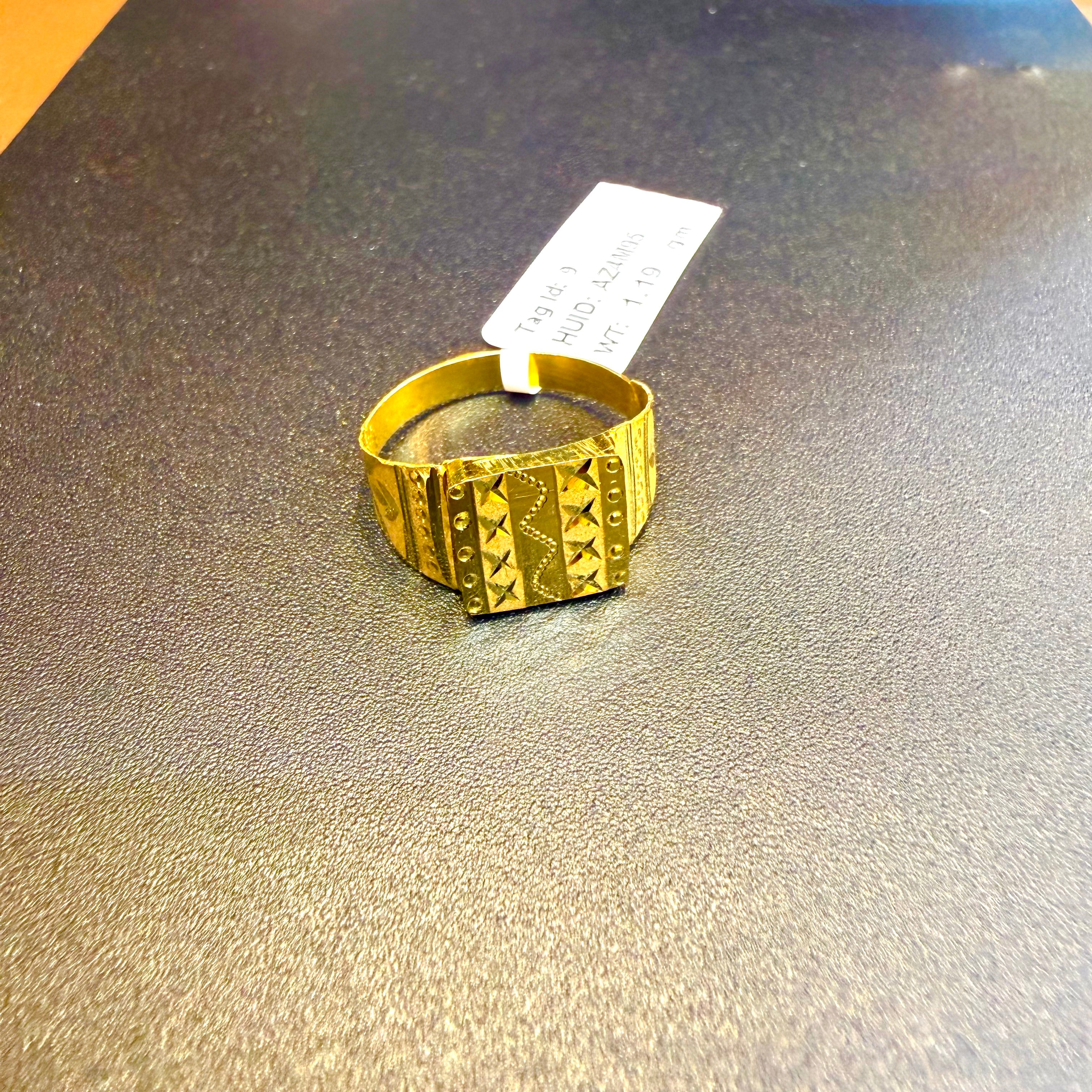 GENTS RING- TRJ (SIZE:19) WGT: 1.190 GM APPROX BIS CERTIFIED HUID HALLMARK 375 9KT GOLD FINGER RING FOR MEN 1 PIECE.