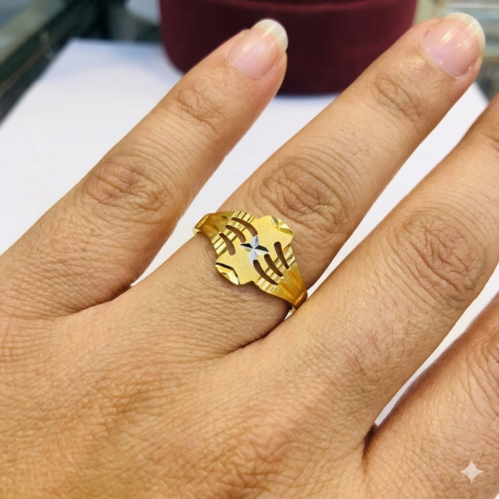 LADIES RING- (SIZE: 11) WGT: 0.500 GM APPROX BIS CERTIFIED HUID HALLMARK 375 9KT GOLD FINGER RING FOR WOMEN 1 PIECE FOR REGULAR USE.