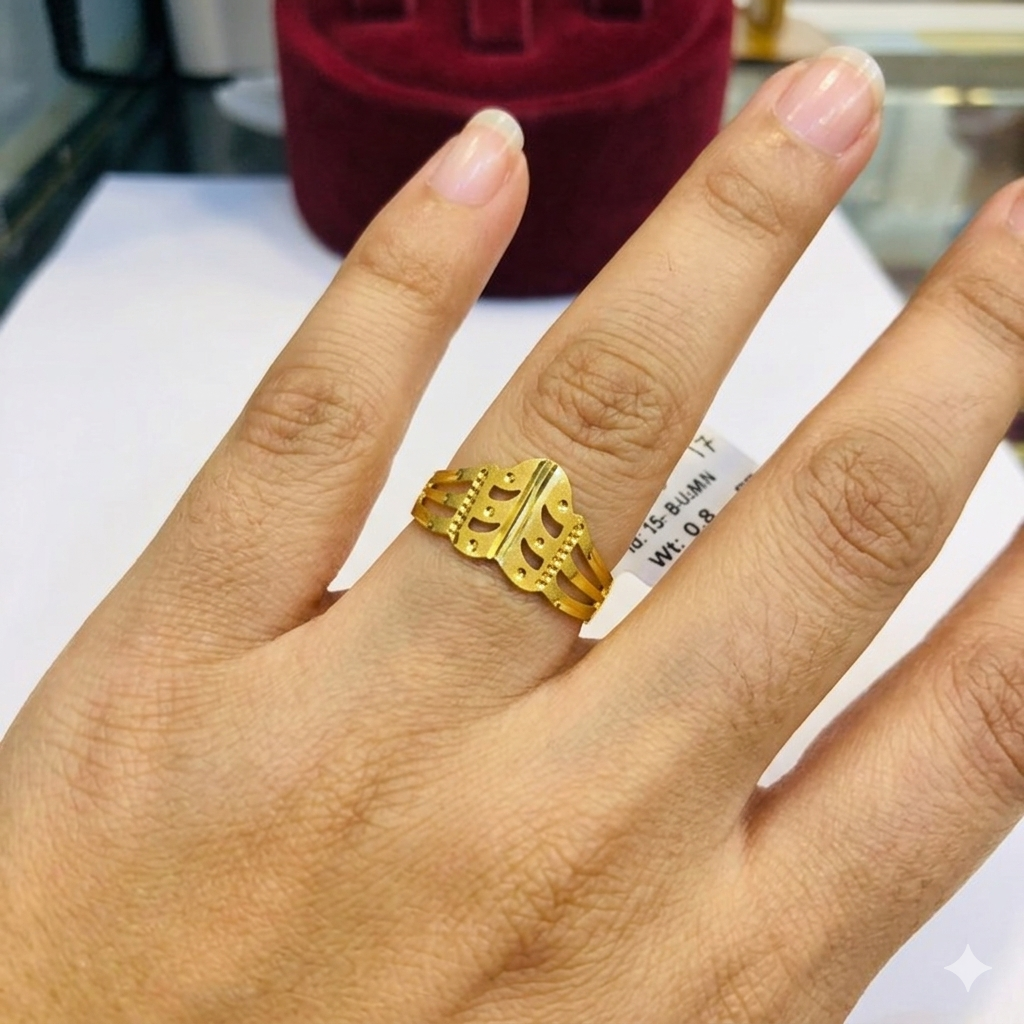 LADIES RING- (SIZE: 17) WGT: 0.800 GM APPROX BIS CERTIFIED HUID HALLMARK 375 9KT GOLD FINGER RING FOR WOMEN 1 PIECE FOR REGULAR USE.