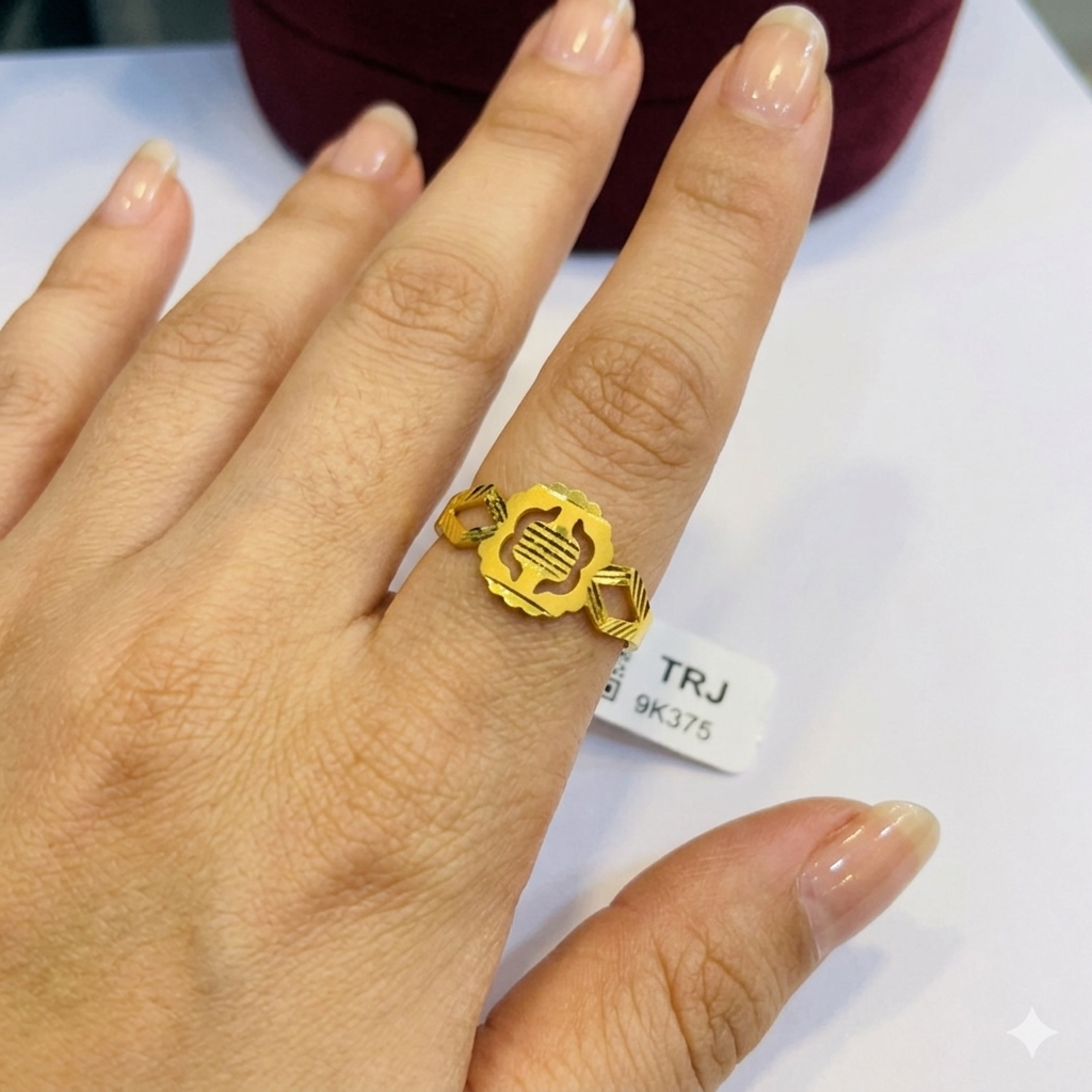 LADIES RING- (SIZE: 11) WGT: 0.510 GM APPROX BIS CERTIFIED HUID HALLMARK 375 9KT GOLD FINGER RING FOR WOMEN 1 PIECE FOR REGULAR USE.