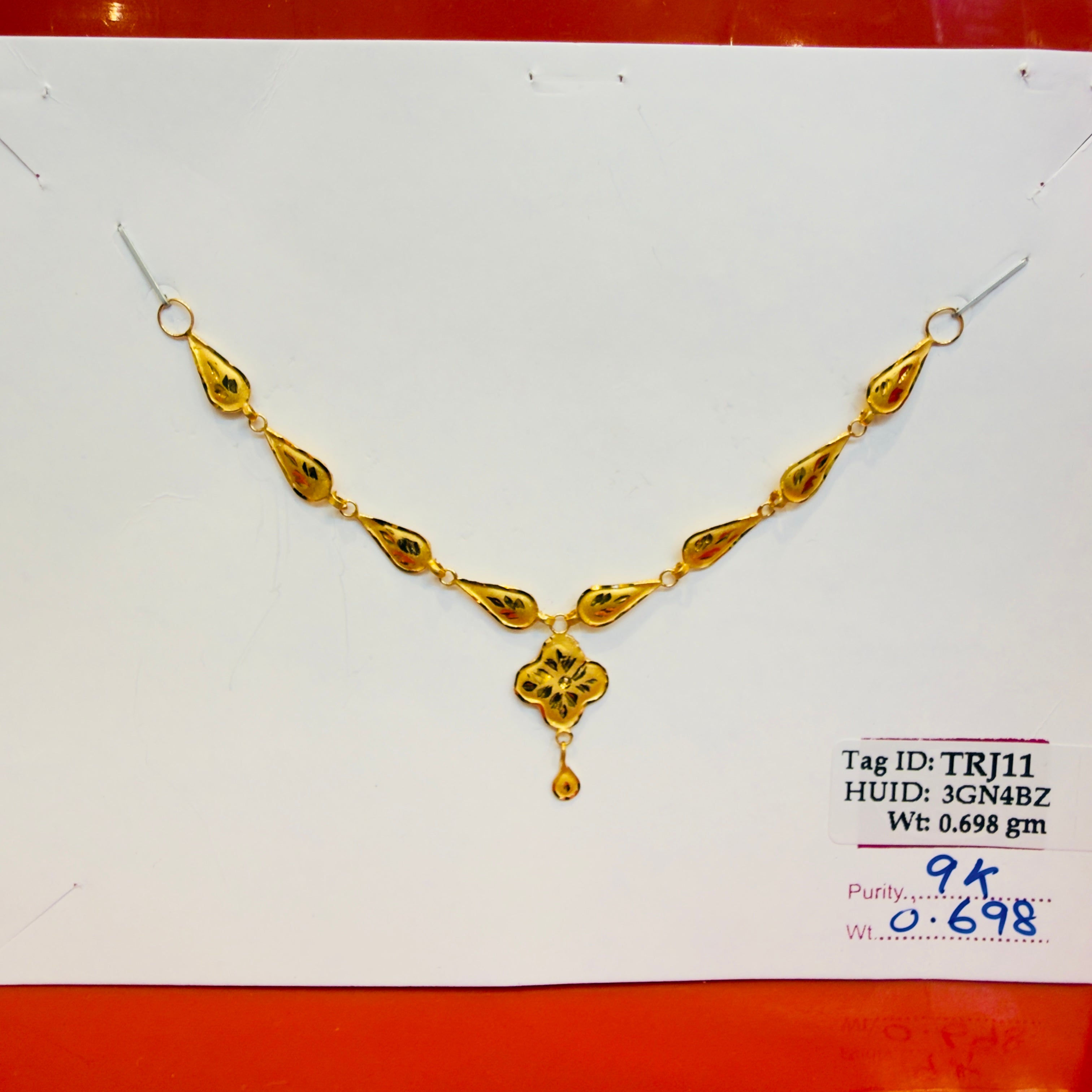 GOLD NECKLACE-(WGT: 0.698 GM APPROX) BIS CERTIFIED HUID HALLMARK 375 9KT GOLD NECKLACE (SMALL SIZE) 1 PIECE FOR WOMEN WITH FREE ADJUSTABLE TASSEL.