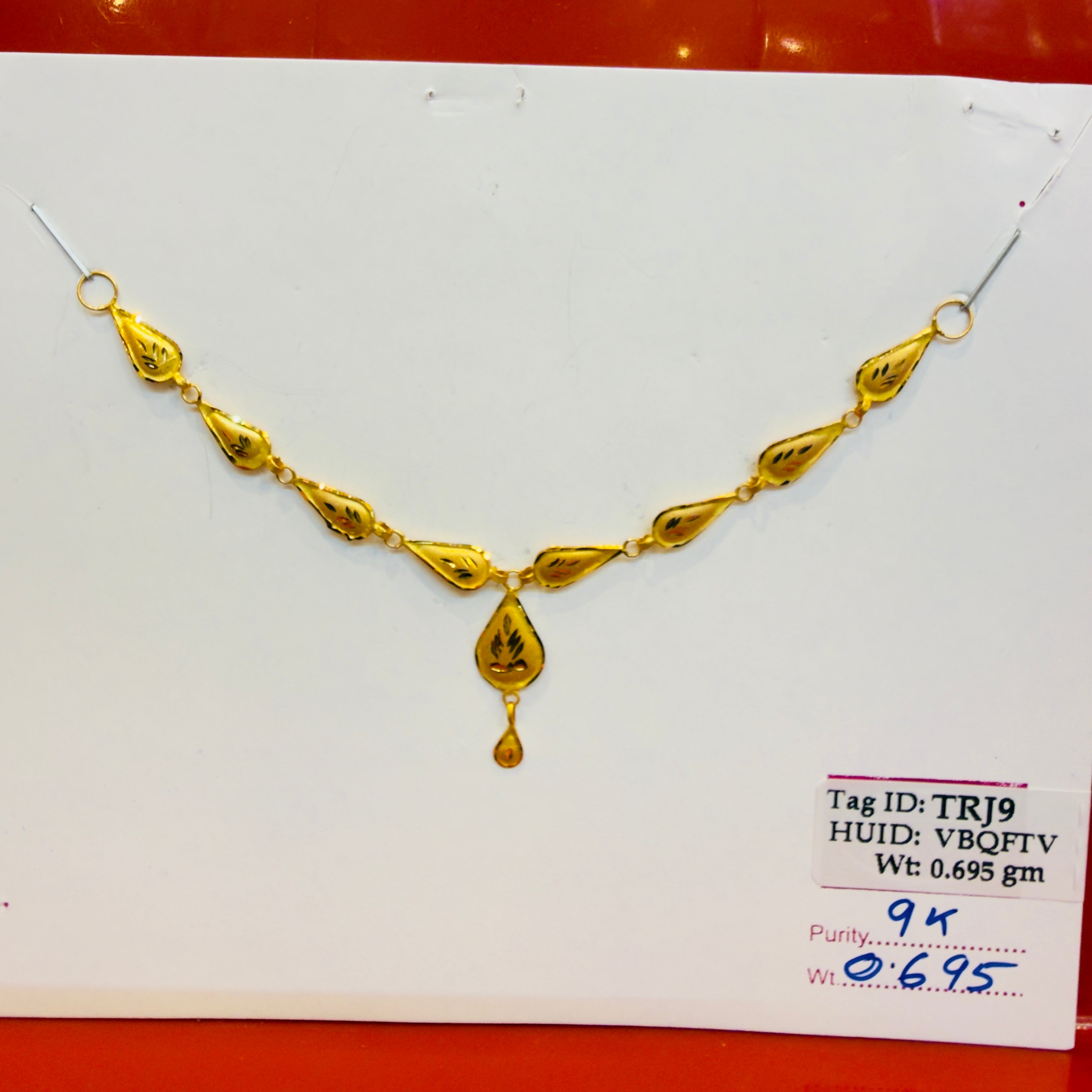 GOLD NECKLACE-(WGT: 0.695 GM APPROX) BIS CERTIFIED HUID HALLMARK 375 9KT GOLD NECKLACE (SMALL SIZE) 1 PIECE FOR WOMEN WITH FREE ADJUSTABLE TASSEL.