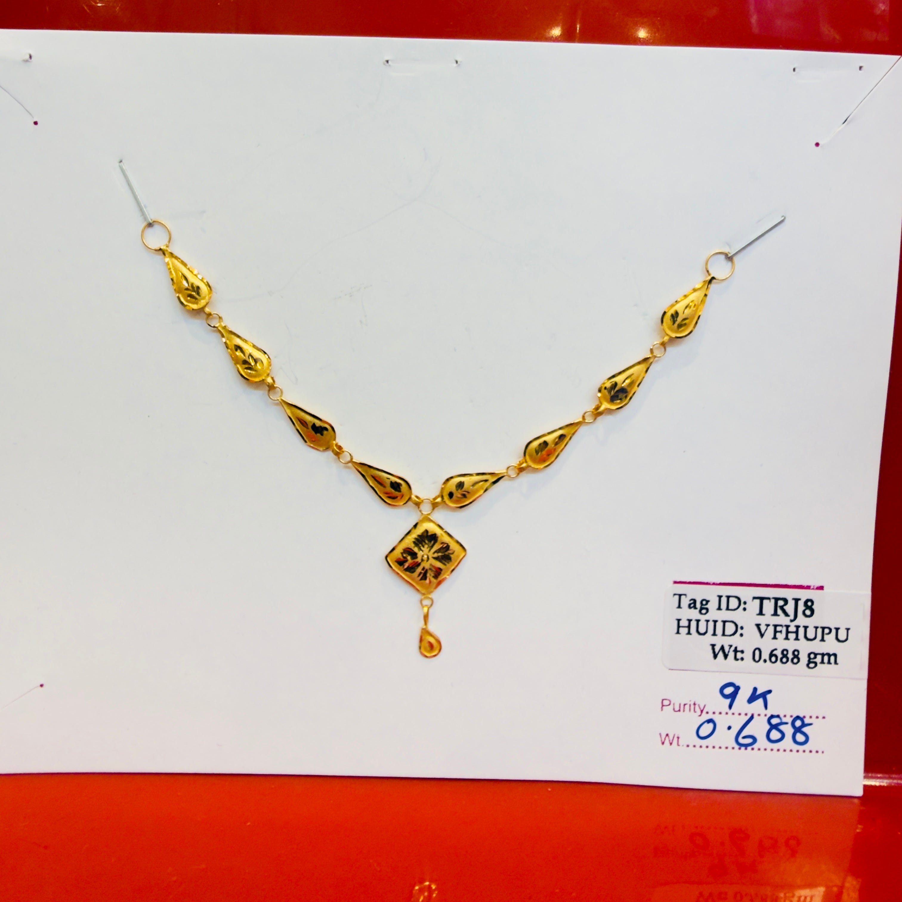 GOLD NECKLACE-(WGT: 0.688 GM APPROX) BIS CERTIFIED HUID HALLMARK 375 9KT GOLD NECKLACE (SMALL SIZE) 1 PIECE FOR WOMEN WITH FREE ADJUSTABLE TASSEL.