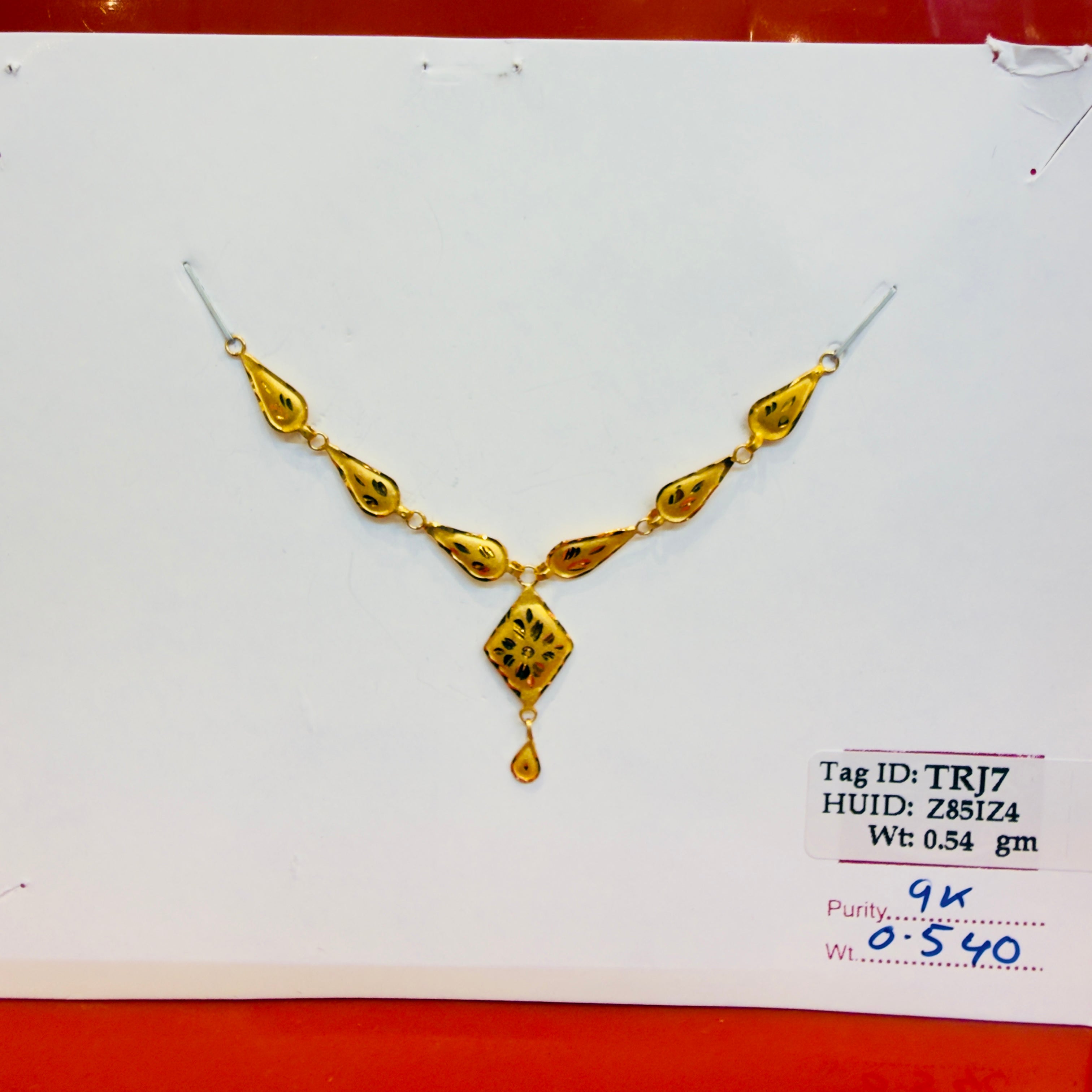 GOLD NECKLACE-(WGT: 0.540 GM APPROX) BIS CERTIFIED HUID HALLMARK 375 9KT GOLD NECKLACE (SMALL SIZE) 1 PIECE FOR WOMEN WITH FREE ADJUSTABLE TASSEL.