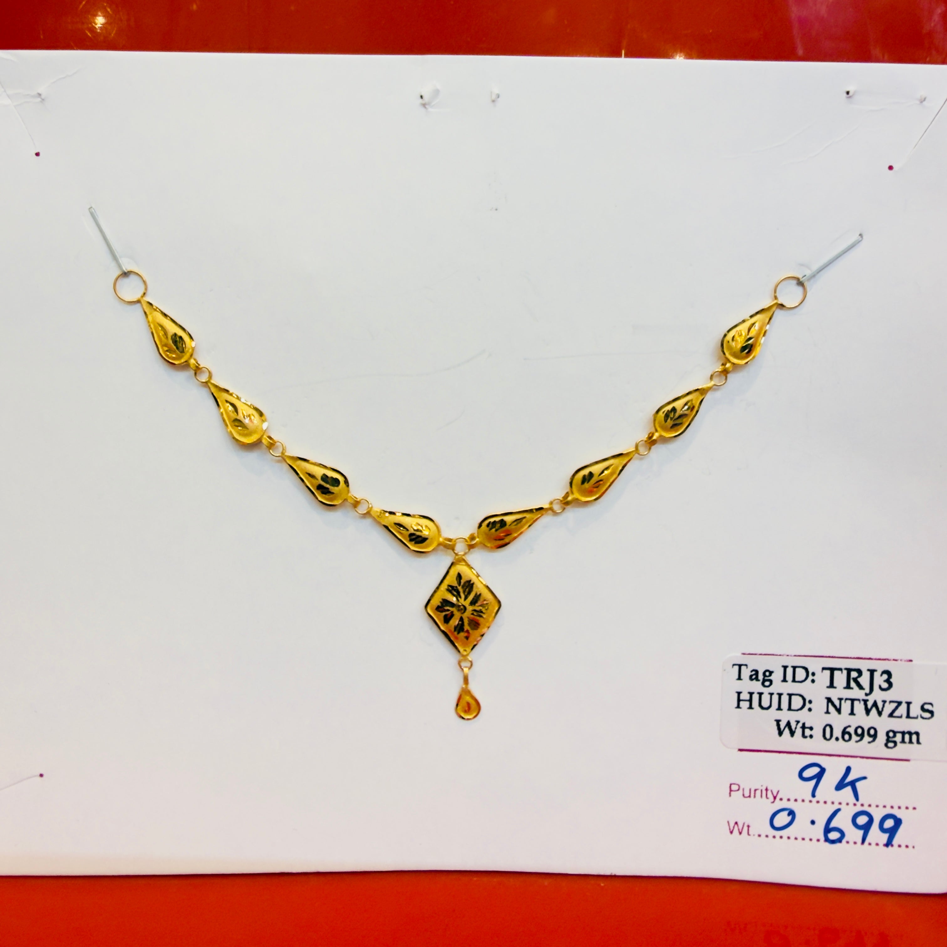 GOLD NECKLACE-(WGT: 0.699 GM APPROX) BIS CERTIFIED HUID HALLMARK 375 9KT GOLD NECKLACE (SMALL SIZE) 1 PIECE FOR WOMEN WITH FREE ADJUSTABLE TASSEL.