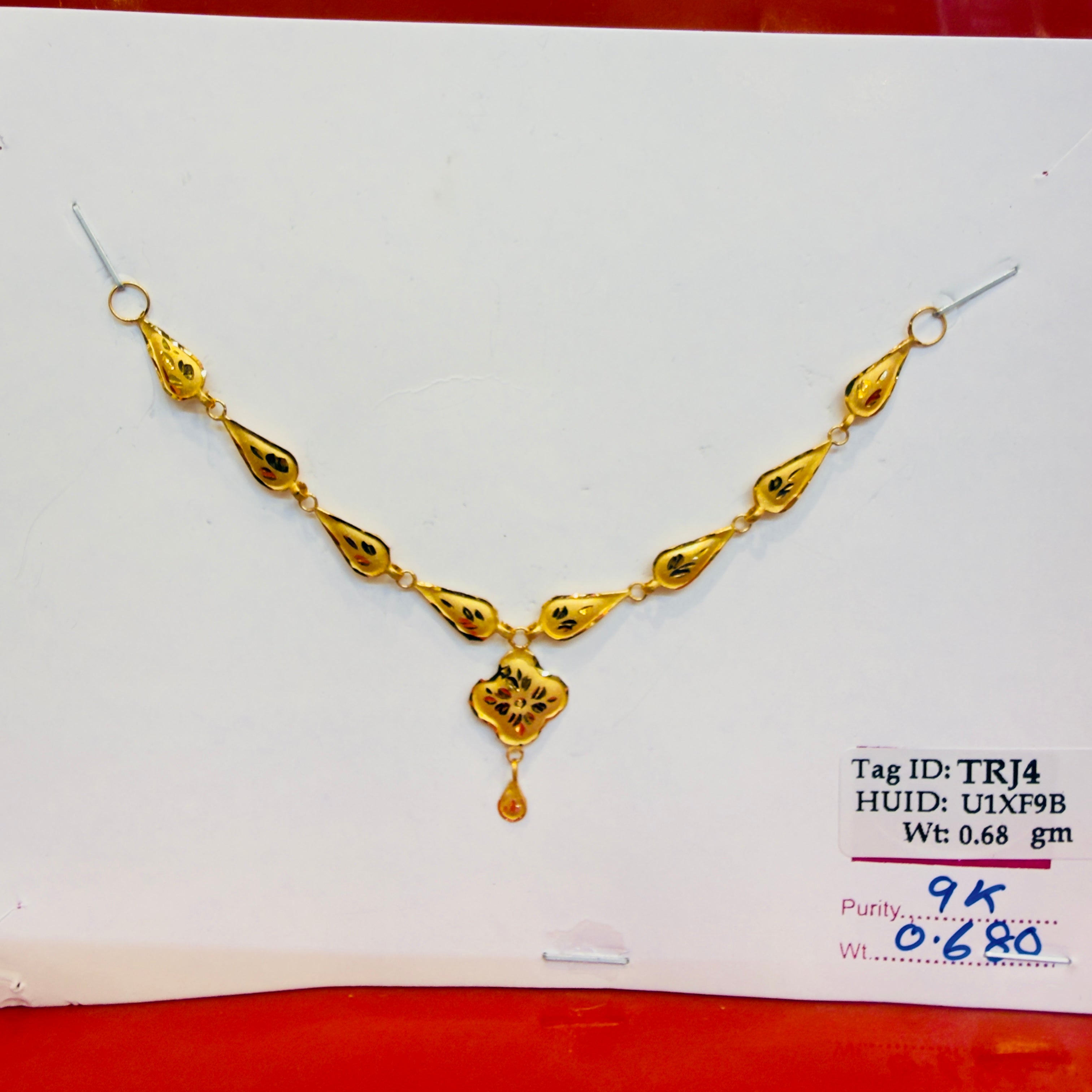 GOLD NECKLACE-(WGT: 0.680 GM APPROX) BIS CERTIFIED HUID HALLMARK 375 9KT GOLD NECKLACE (SMALL SIZE) 1 PIECE FOR WOMEN WITH FREE ADJUSTABLE TASSEL.