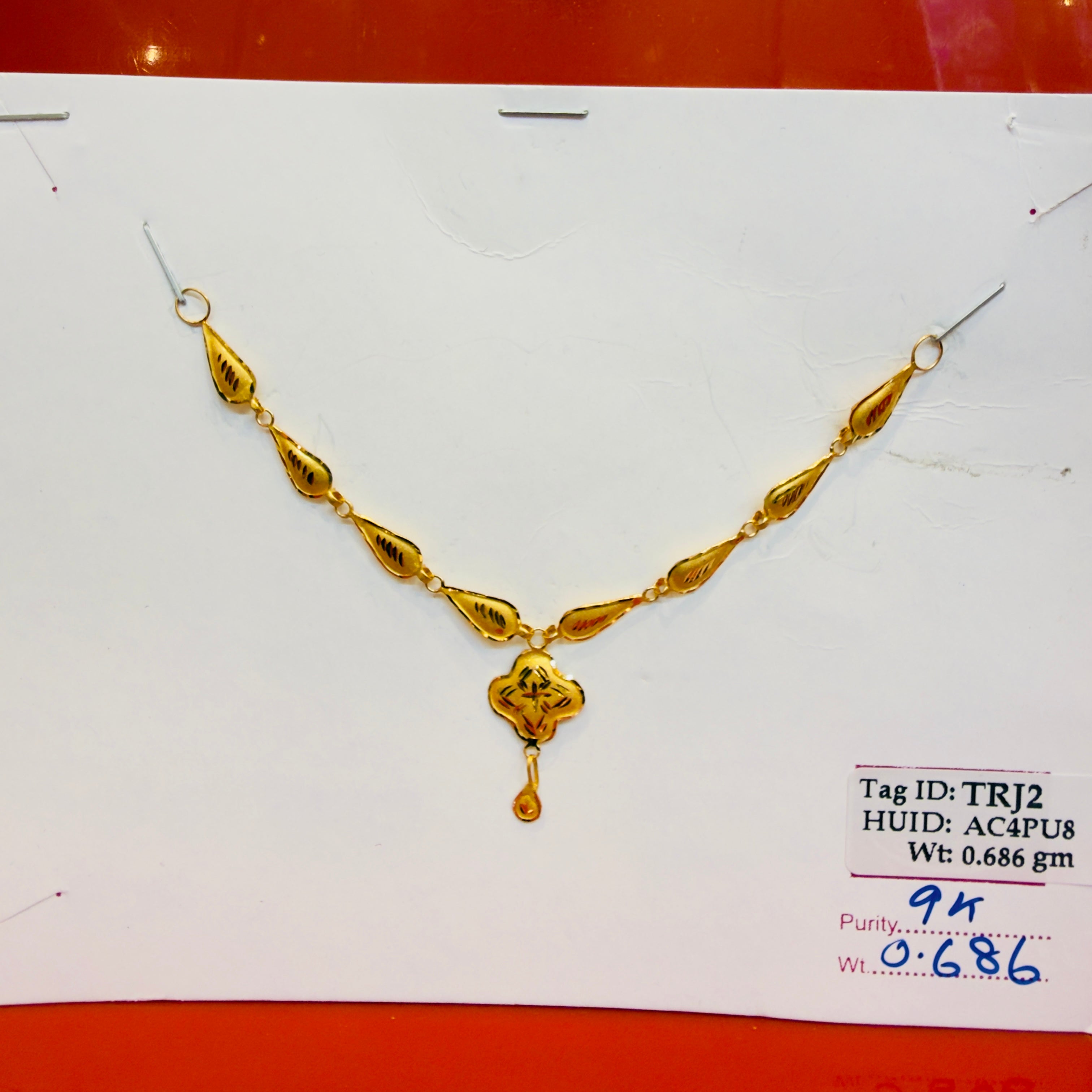 GOLD NECKLACE-(WGT: 0.686 GM APPROX) BIS CERTIFIED HUID HALLMARK 375 9KT GOLD NECKLACE (SMALL SIZE) 1 PIECE FOR WOMEN WITH FREE ADJUSTABLE TASSEL.