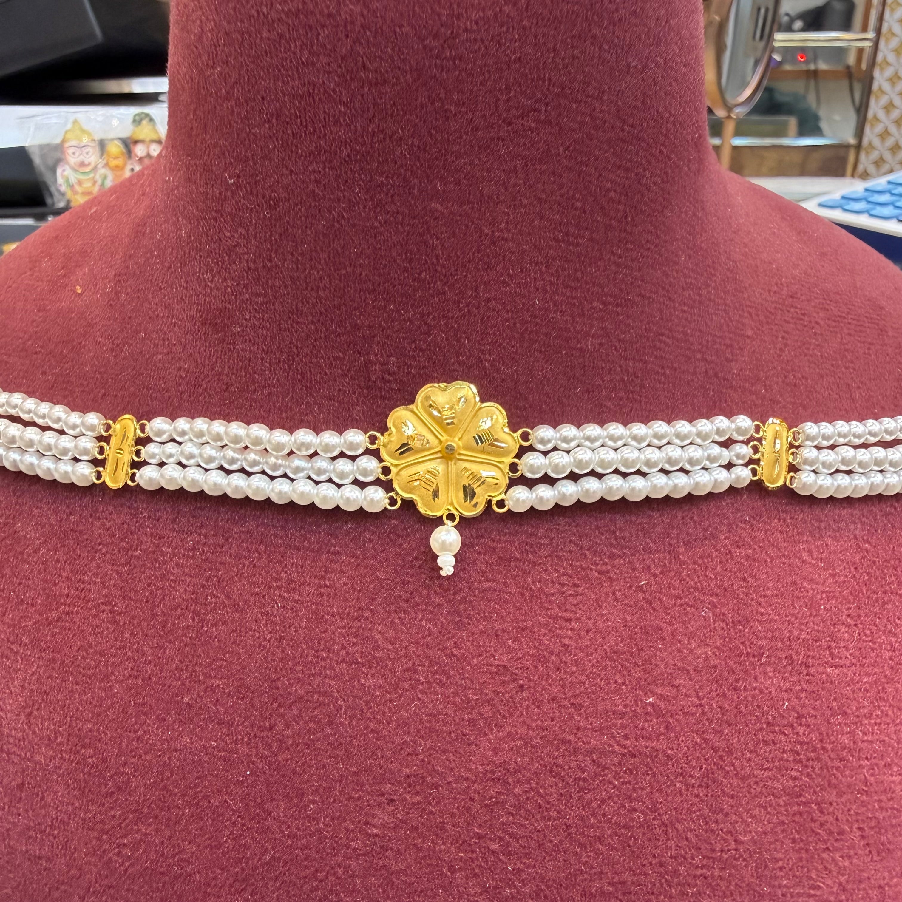 GOLD MOTI HAR- (WGT: 1.040 GM APPROX) BIS CERTIFIED HUID HALLMARK 916 22KT GOLD MOTI CHOKER 1 PIECE WITH FREE ADJUSTABLE TASSEL.