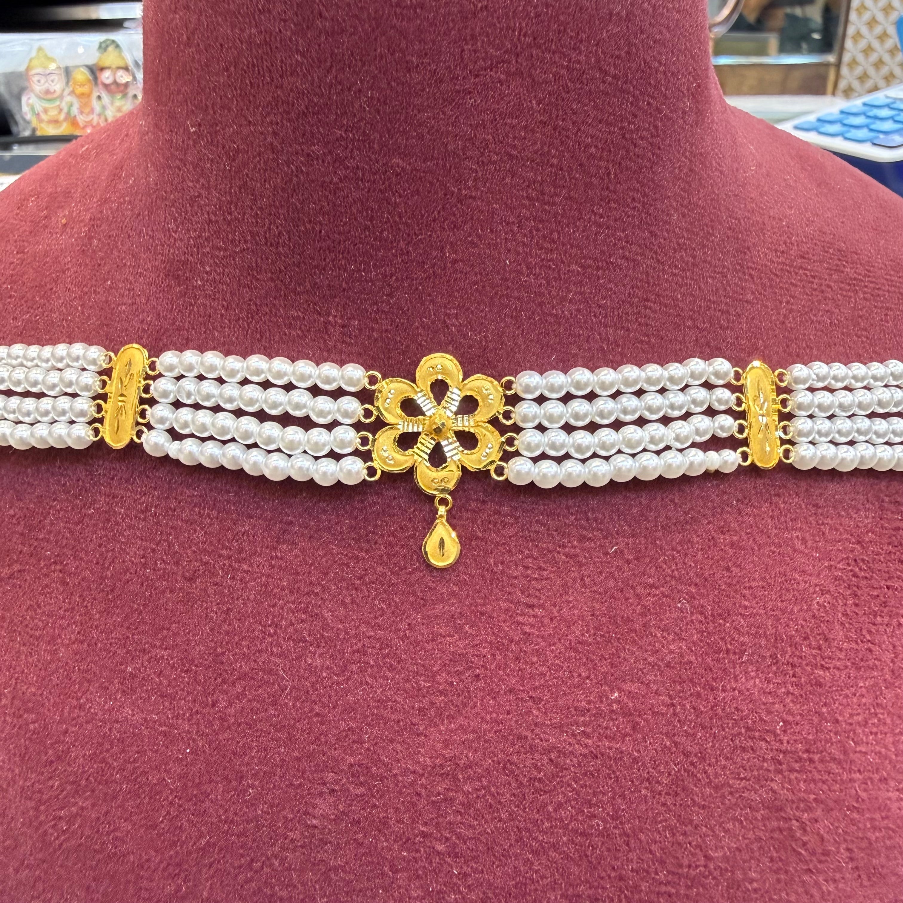 GOLD MOTI HAR- (WGT: 1.710 GM APPROX) BIS CERTIFIED HUID HALLMARK 916 22KT GOLD MOTI CHOKER 1 PIECE WITH FREE ADJUSTABLE TASSEL.