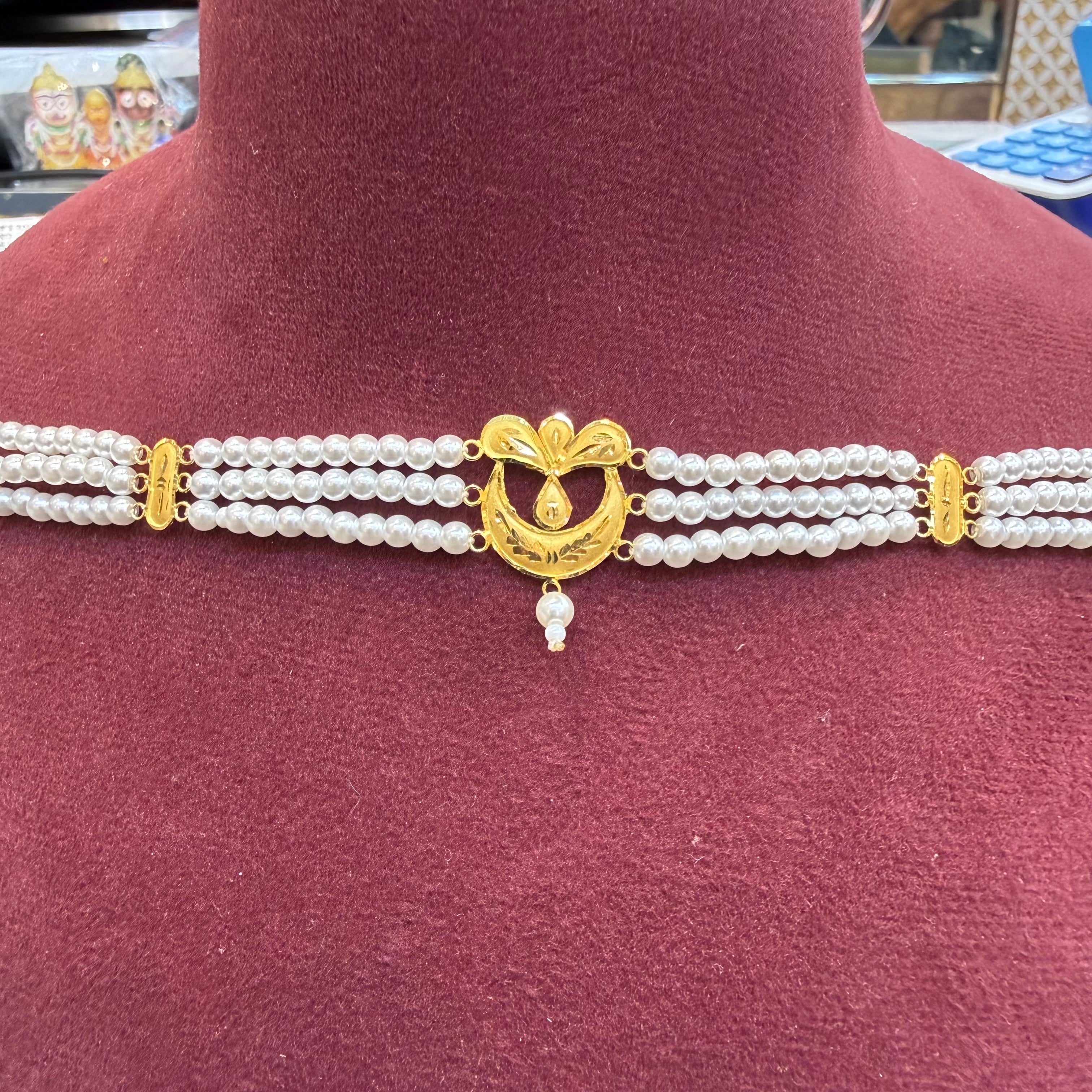 GOLD MOTI HAR- (WGT: 0.960 GM APPROX) BIS CERTIFIED HUID HALLMARK 916 22KT GOLD MOTI CHOKER 1 PIECE WITH FREE ADJUSTABLE TASSEL.