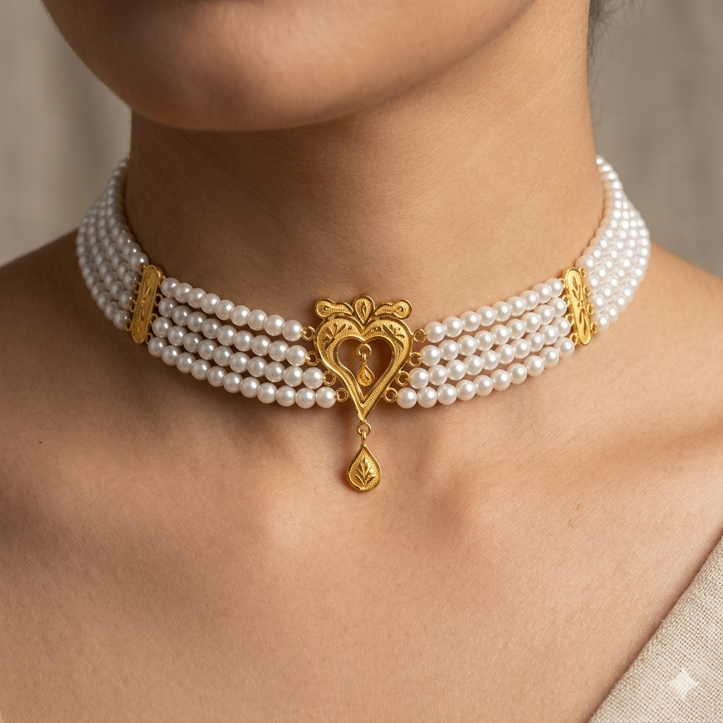 GOLD MOTI HAR- (WGT: 1.520 GM APPROX) BIS CERTIFIED HUID HALLMARK 916 22KT GOLD MOTI CHOKER 1 PIECE WITH FREE ADJUSTABLE TASSEL.