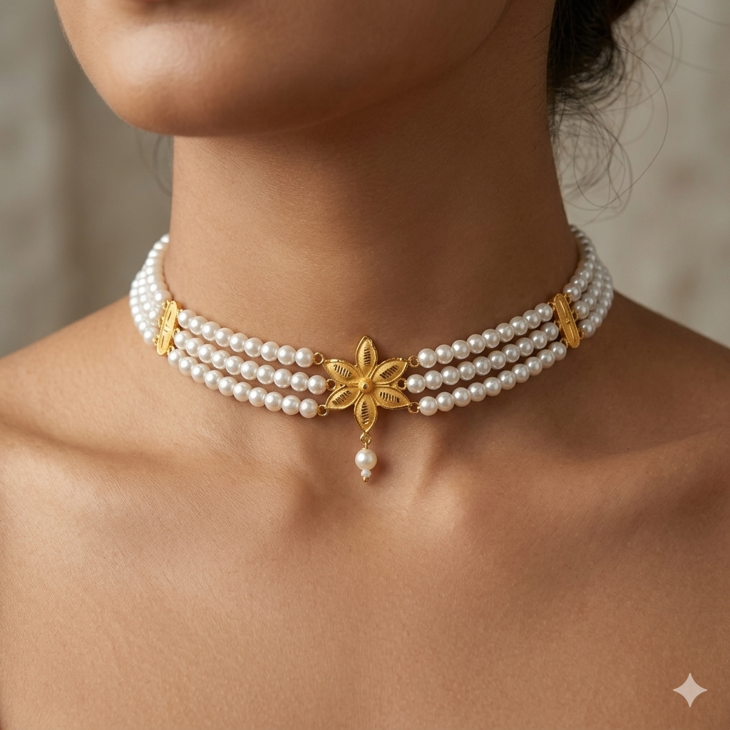 GOLD MOTI HAR- (WGT: 0.930 GM APPROX) BIS CERTIFIED HUID HALLMARK 916 22KT GOLD MOTI CHOKER 1 PIECE WITH FREE ADJUSTABLE TASSEL.