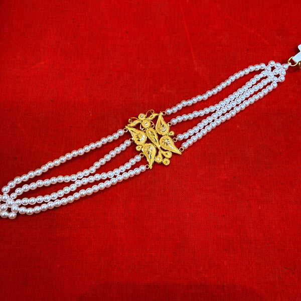 GOLD MANTASHA- (WGT: 1.310 GM APPROX) BIS CERTIFIED HUID HALLMARK 916 22KT GOLD MOTI MANTASHA WITH PEARL CHAIN FOR WOMEN. (Z4DI3D)