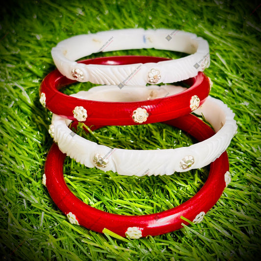 (RP) COMBO OFFER- DOTTED RED DESIGN 625 ORIGINAL SILVER SAKHA POLA BANGLES FOR WOMEN 4 PIECE- SOLD AS MRP BY RAJLAXMI.