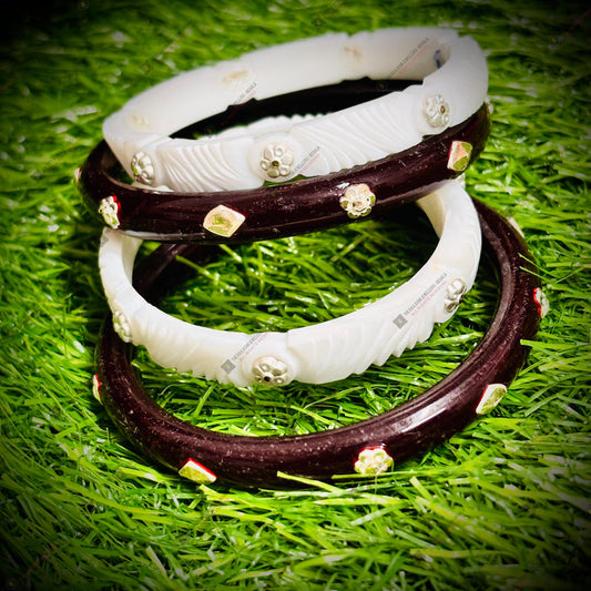 (RP) COMBO OFFER- DOTTED COFFEE DESIGN 625 ORIGINAL SILVER SAKHA POLA BANGLES FOR WOMEN 4 PIECE- SOLD AS MRP BY RAJLAXMI.