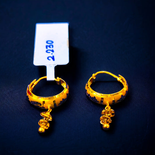 TRJ WGT: 2.230 GM APPROX 22KT HUID HALLMARK GOLD EAR BALI 1 PAIR FOR WOMEN (REGULAR USE).