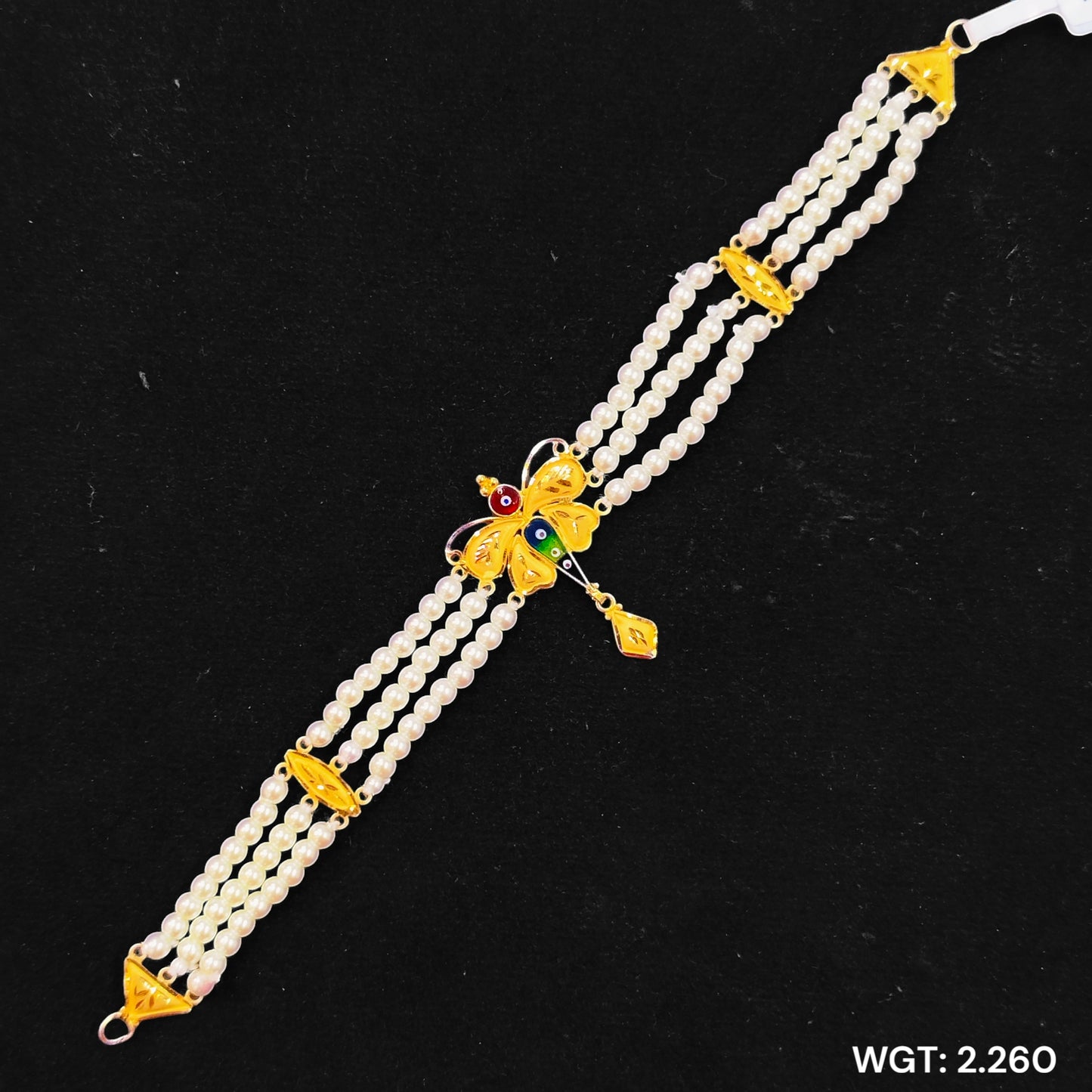 TRJ WGT: 2.260 GM APPROX HALLMARK HUID 22KT GOLD MOTI CHOKER 1 PIECE WITH ADJUSTABLE TASSEL.