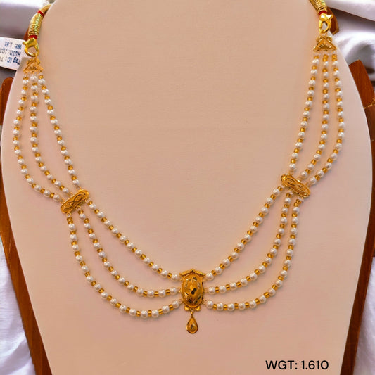 (GCN) TRJ WGT: 1.610 GM APPROX 22KT HUID HALLMARK GOLD MOTI NECKLACE 1 PIECE WITH ADJUSTABLE TASSEL.