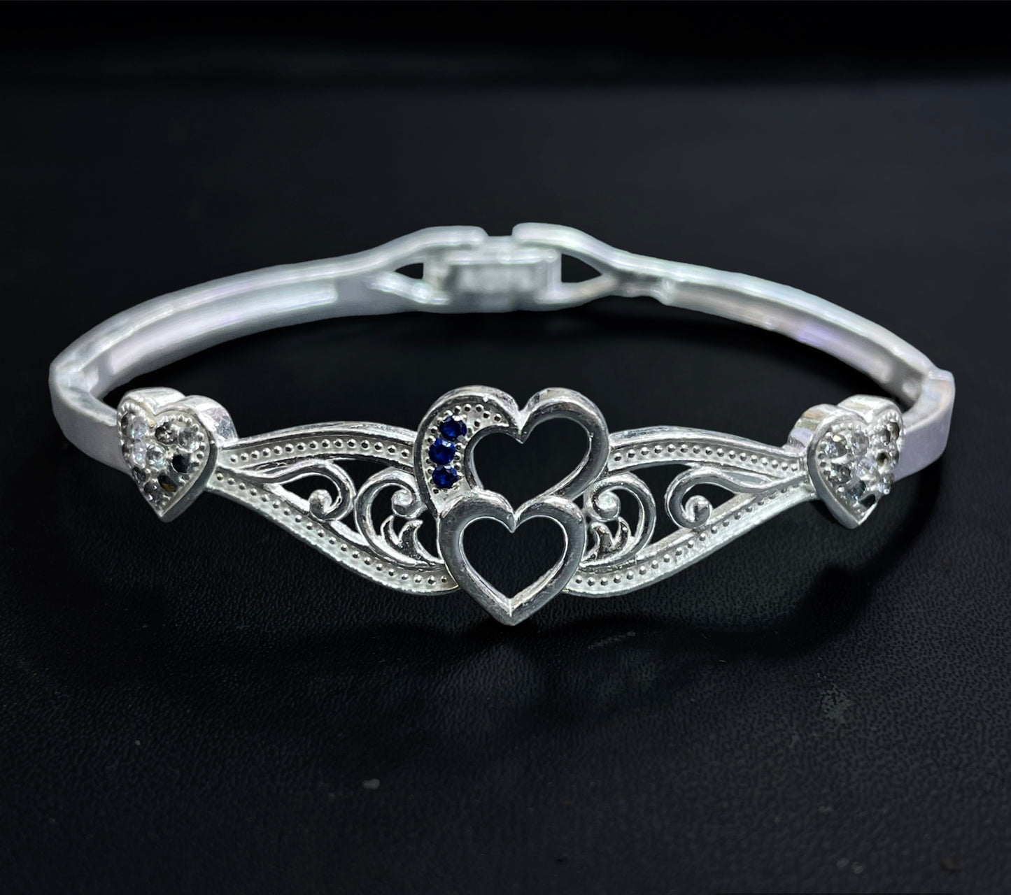 (NP) DUAL LOVE 625 ORIGINAL SILVER BRACELET STUDDED WITH CUBIC ZIRCONIA FOR WOMEN (ADJUSTED OPEN CLIP) STANDARD SIZE 1 PIECE- RIYA'S BOUTIQUE.