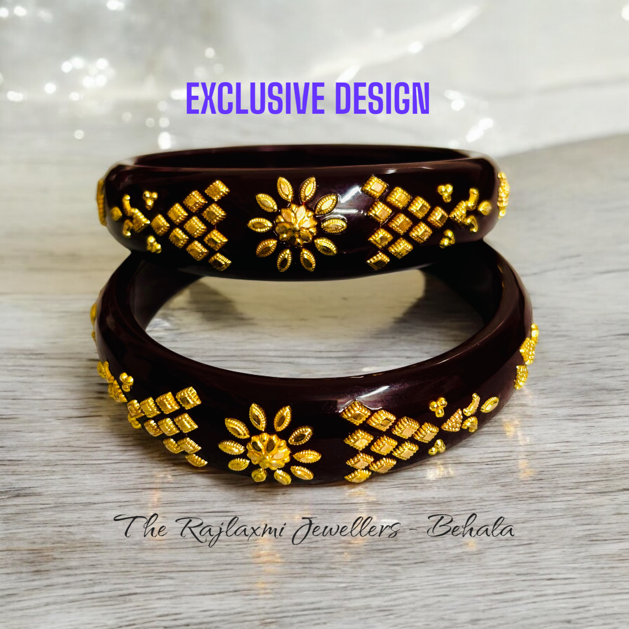 (GBP50) TRJ (MTO) LASER PASTING DESIGN DEEP MAROON COLOUR (50 TONCH) KDM GOLD BRACELET POLA 2 PIECE FOR WOMEN (REGULAR USE) APPROX WGT: 0.800 GM SOLD ON MRP BY RAJLAXMI.