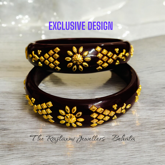 TRJ (MTO) LASER PASTING DESIGN DEEP MAROON COLOUR KDM GOLD BRACELET POLA 2 PIECE FOR WOMEN (REGULAR USE) APPROX WGT: 0.900 GM SOLD ON MRP BY RAJLAXMI.