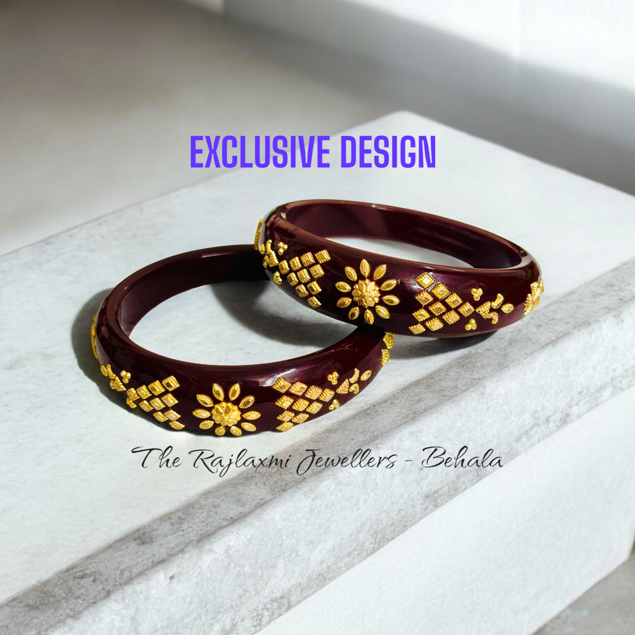 (GBP50) TRJ (MTO) LASER PASTING DESIGN DEEP MAROON COLOUR (50 TONCH) KDM GOLD BRACELET POLA 2 PIECE FOR WOMEN (REGULAR USE) APPROX WGT: 0.800 GM SOLD ON MRP BY RAJLAXMI.