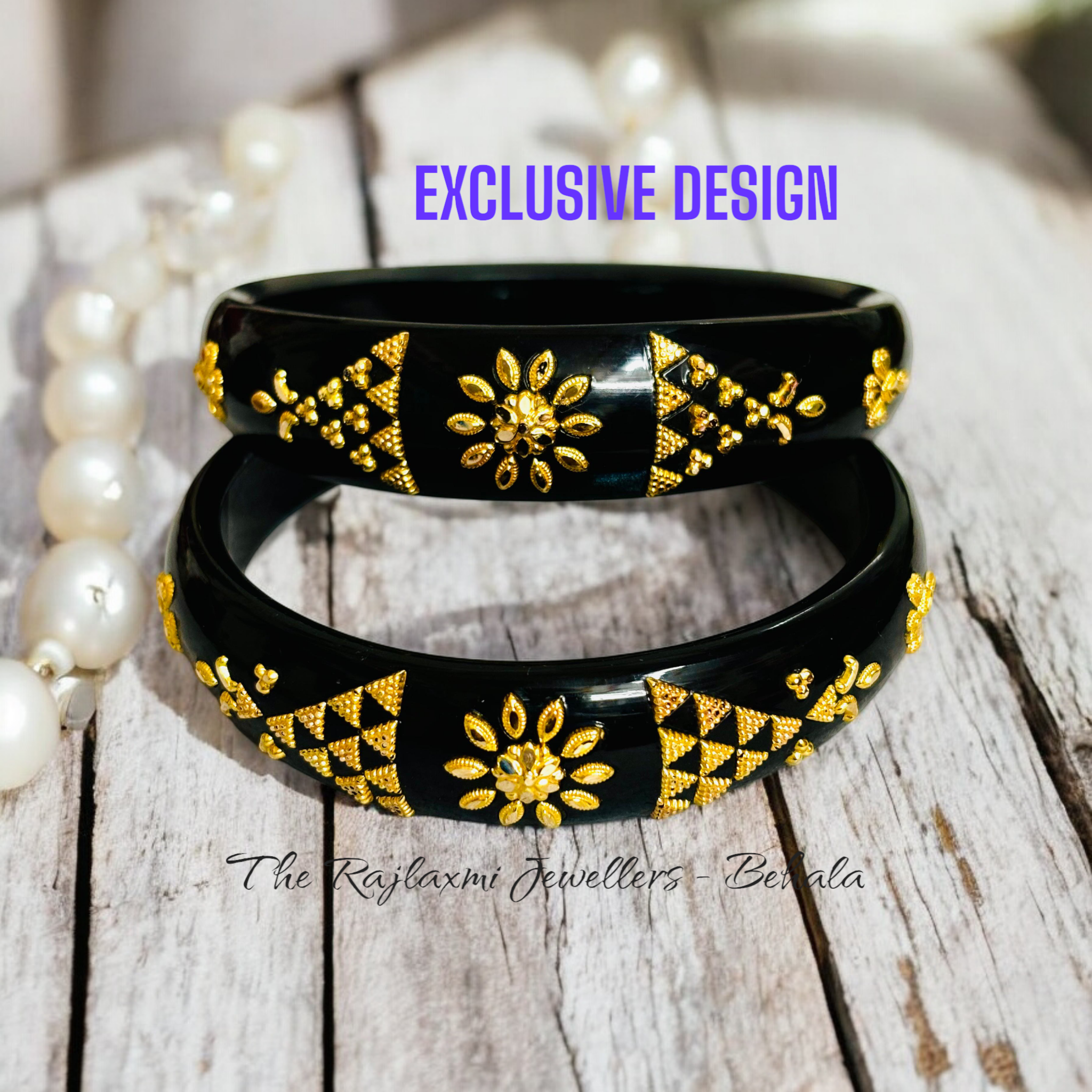 (GBP50) TRJ (MTO) LASER PASTING DESIGN MATTE BLACK COLOUR (50 TONCH) KDM GOLD BRACELET POLA 2 PIECE FOR WOMEN (REGULAR USE) APPROX WGT: 0.800 GM SOLD ON MRP BY RAJLAXMI.