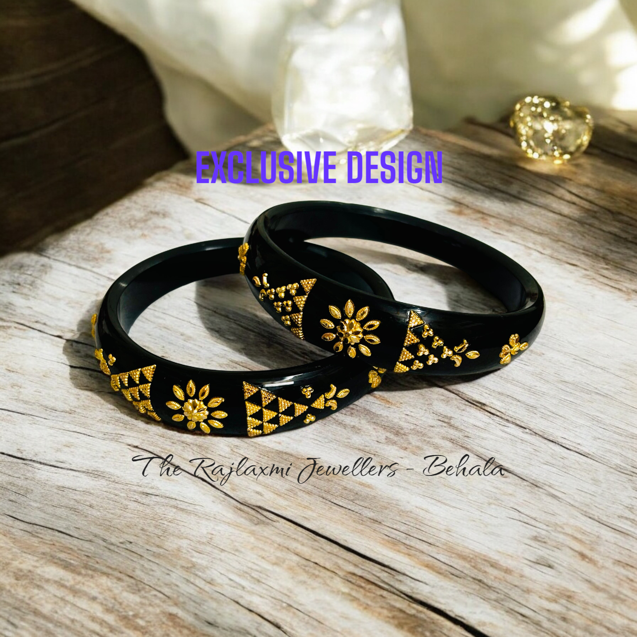 (GBP50) TRJ (MTO) LASER PASTING DESIGN MATTE BLACK COLOUR (50 TONCH) KDM GOLD BRACELET POLA 2 PIECE FOR WOMEN (REGULAR USE) APPROX WGT: 0.800 GM SOLD ON MRP BY RAJLAXMI.