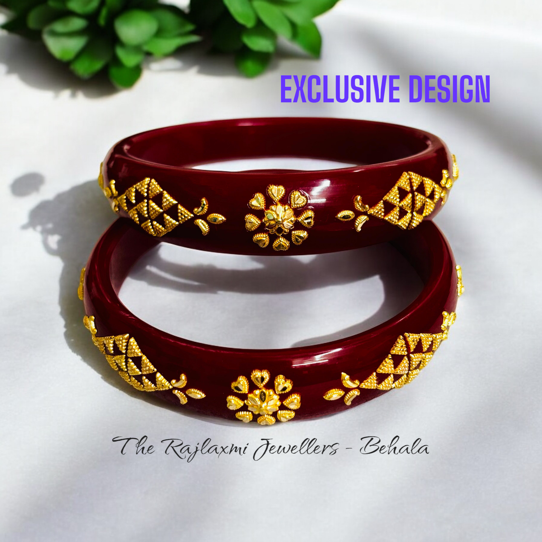 (GBP50) TRJ (MTO) LASER PASTING DESIGN VINTAGE RED COLOUR (50 TONCH) KDM GOLD BRACELET POLA 2 PIECE FOR MARRIED WOMEN (REGULAR USE) APPROX WGT: 0.800 GM SOLD ON MRP BY RAJLAXMI.
