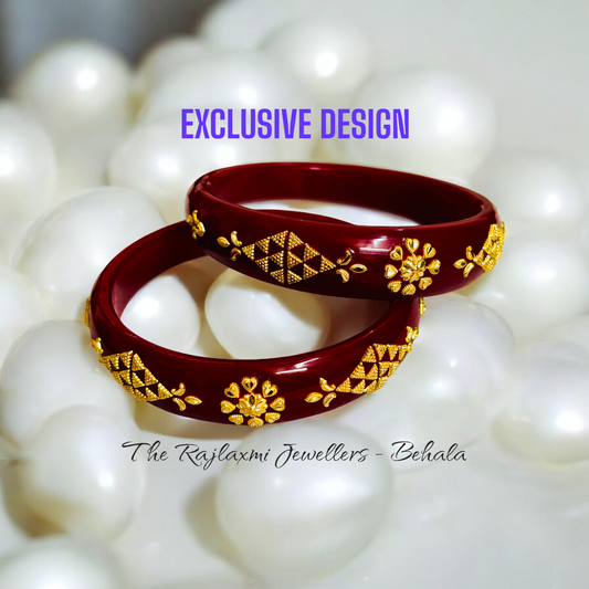 TRJ (MTO) LASER PASTING DESIGN VINTAGE RED COLOUR KDM GOLD BRACELET POLA 2 PIECE FOR MARRIED WOMEN (REGULAR USE) APPROX WGT: 0.800 GM SOLD ON MRP BY RAJLAXMI.