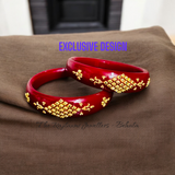 TRJ (MTO) LASER PASTING DESIGN MAGNETIC RED COLOUR KDM GOLD BRACELET POLA 2 PIECE FOR WOMEN (REGULAR USE) APPROX WGT: 0.800 GM SOLD ON MRP BY RAJLAXMI.