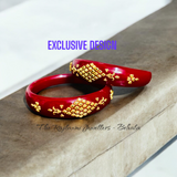 TRJ (MTO) LASER PASTING DESIGN MAGNETIC RED COLOUR KDM GOLD BRACELET POLA 2 PIECE FOR WOMEN (REGULAR USE) APPROX WGT: 0.800 GM SOLD ON MRP BY RAJLAXMI.