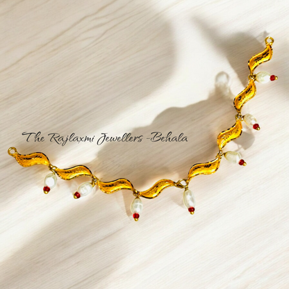 TRJ (MTO) RED BEADS INSPIRED DESIGN HUID HALLMARK 22KT GOLD "S" NECKLACE 1 PIECE APPROX WGT: 1.400 - 1.500 GM WITH TASSEL BY RAJLAXMI.