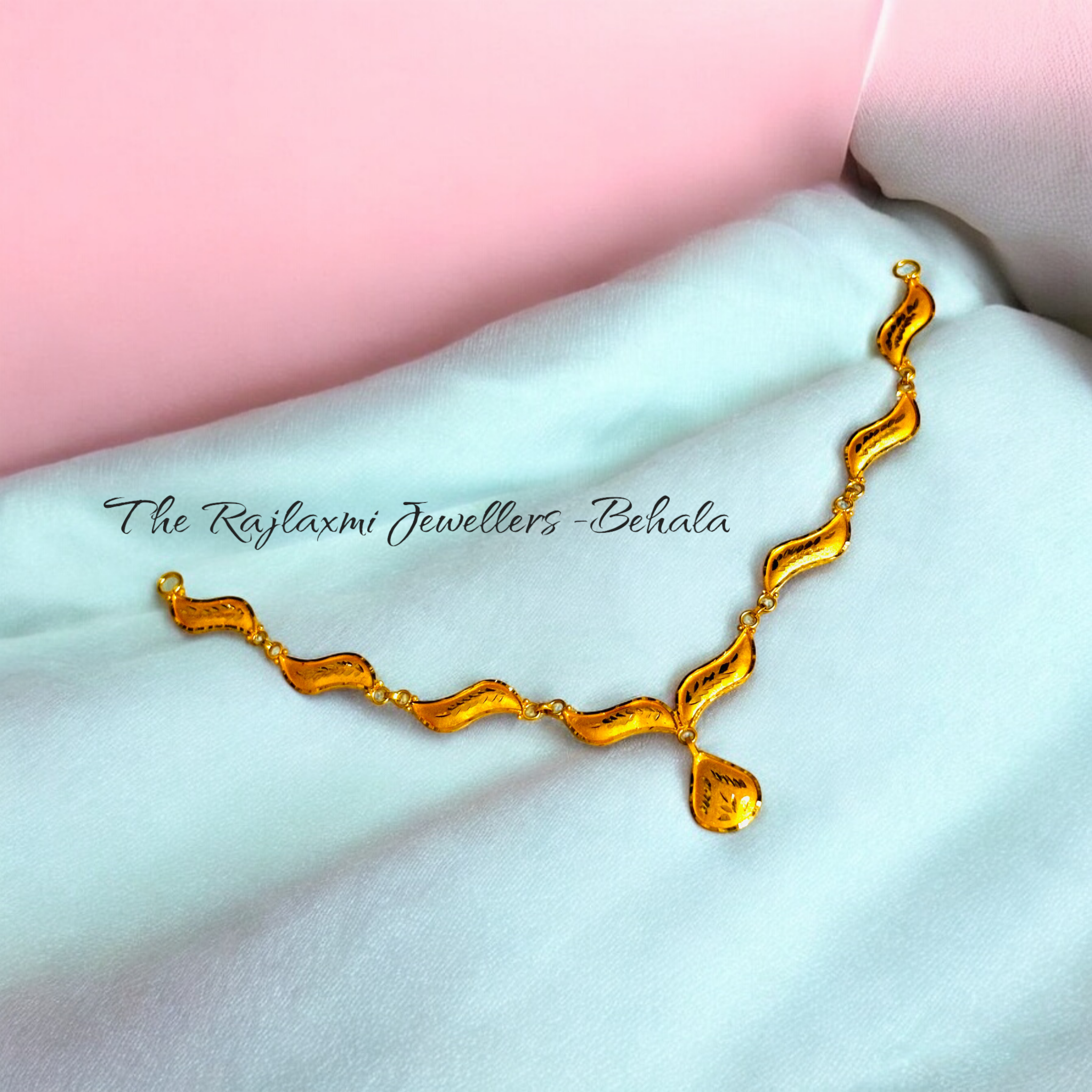 TRJ (MADE TO ORDER) DROP DESIGN HUID HALLMARK 22KT GOLD MINI NECKLACE 1 PIECE APPROX WGT 1.450 - 1.550 GM WITH TASSEL BY RAJLAXMI.