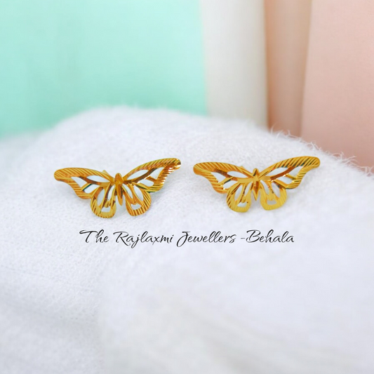 TRJ (RP) BUTTERFLY DESIGN HUID HALLMARK 22KT GOLD EAR STUD 1 PAIR APPROX WGT 0.650 - 0.700 GM BY RAJLAXMI.