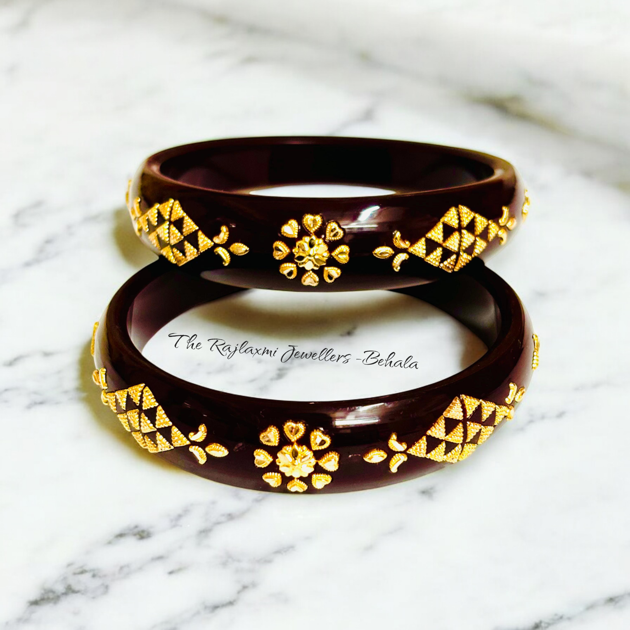 (GBP50) TRJ (MTO) LASER PASTING DESIGN DEEP MAROON COLOUR (50 TONCH) KDM GOLD BRACELET POLA 2 PIECE FOR WOMEN (REGULAR USE) APPROX WGT: 0.800 GM SOLD ON MRP BY RAJLAXMI.