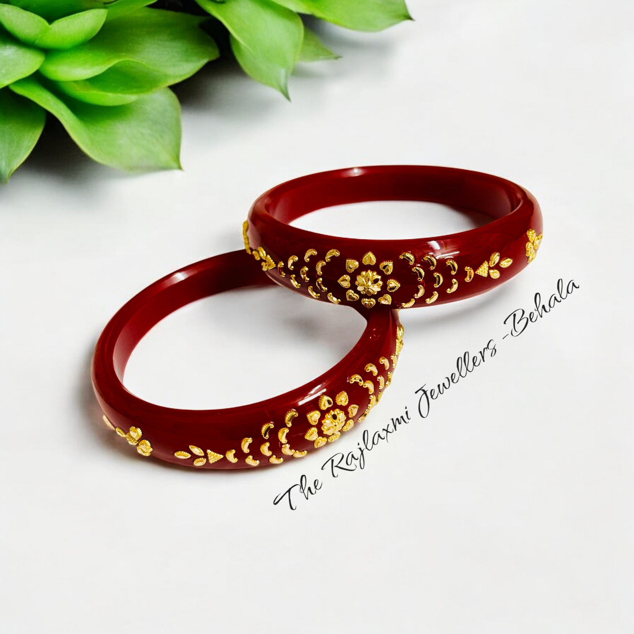 (GBP50) TRJ (MTO) LASER PASTING DESIGN MAGNETIC RED COLOUR (50 TONCH) KDM GOLD BRACELET POLA 2 PIECE FOR WOMEN (REGULAR USE) APPROX WGT: 0.800 GM SOLD ON MRP BY RAJLAXMI.