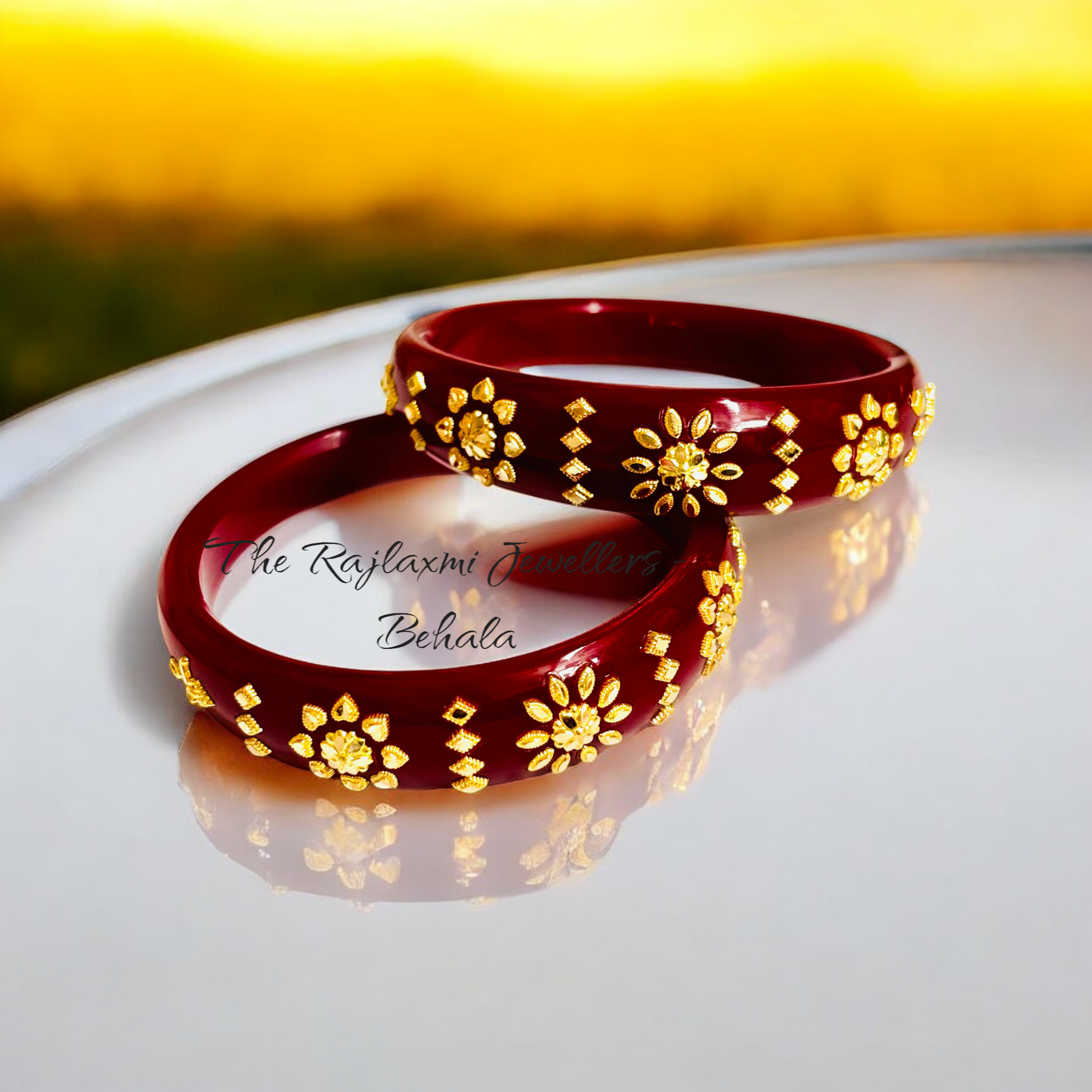 (GBP50) TRJ (MTO) LASER PASTING DESIGN MAGNETIC RED COLOUR (50 TONCH) KDM GOLD BRACELET POLA 2 PIECE FOR WOMEN (REGULAR USE) APPROX WGT: 0.800 GM SOLD ON MRP BY RAJLAXMI.