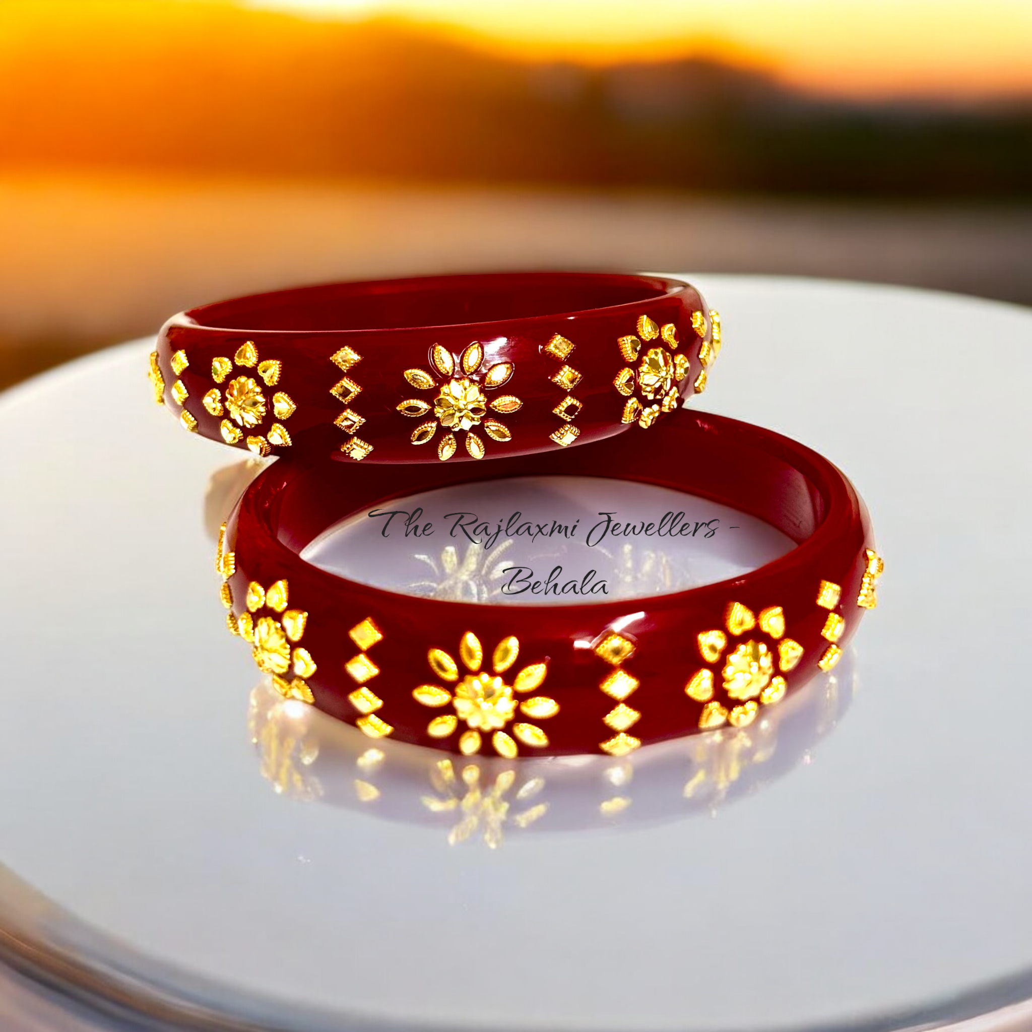 (GBP50) TRJ (MTO) LASER PASTING DESIGN MAGNETIC RED COLOUR (50 TONCH) KDM GOLD BRACELET POLA 2 PIECE FOR WOMEN (REGULAR USE) APPROX WGT: 0.800 GM SOLD ON MRP BY RAJLAXMI.