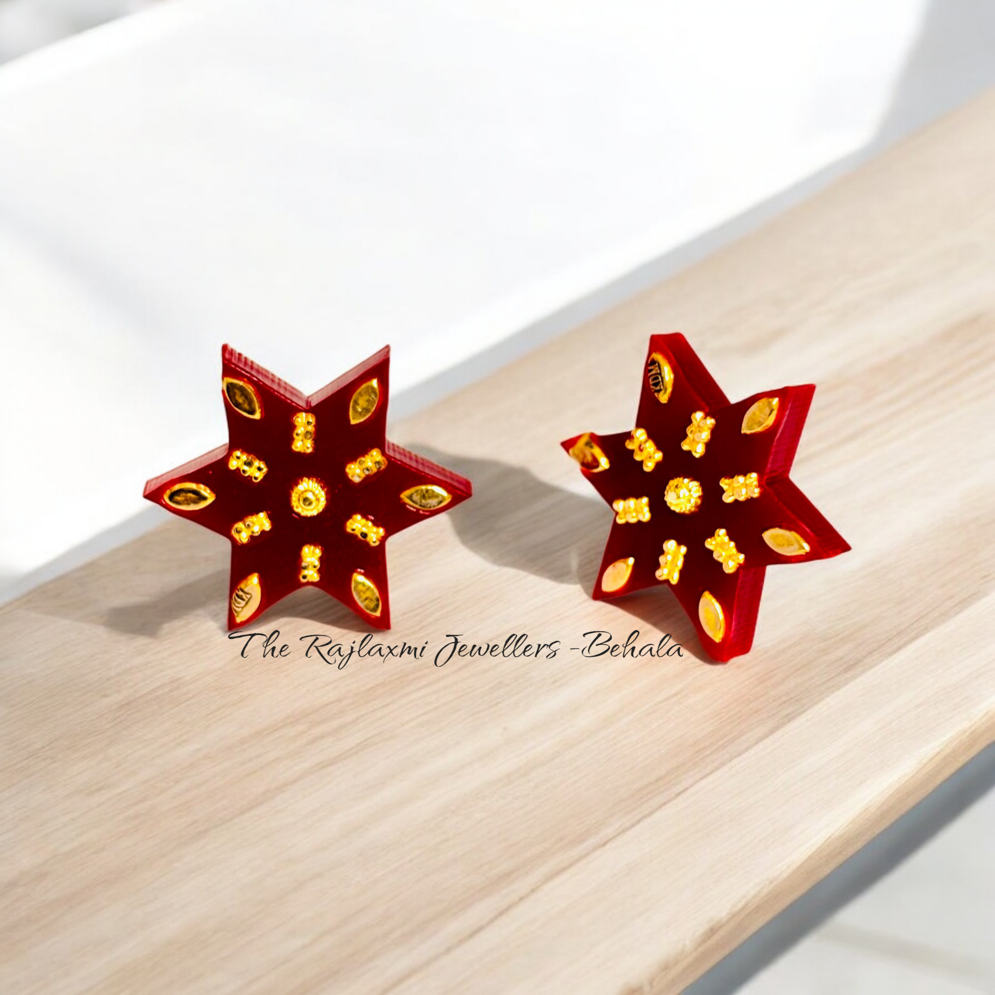 (GPER) LASER PASTING STAR DESIGN (50 TONCH) KDM GOLD POLA EAR STUD 1 PAIR FOR WOMEN APPROX WGT: 0.300 - 0.350 GM SOLD ON MRP BY RAJLAXMI.